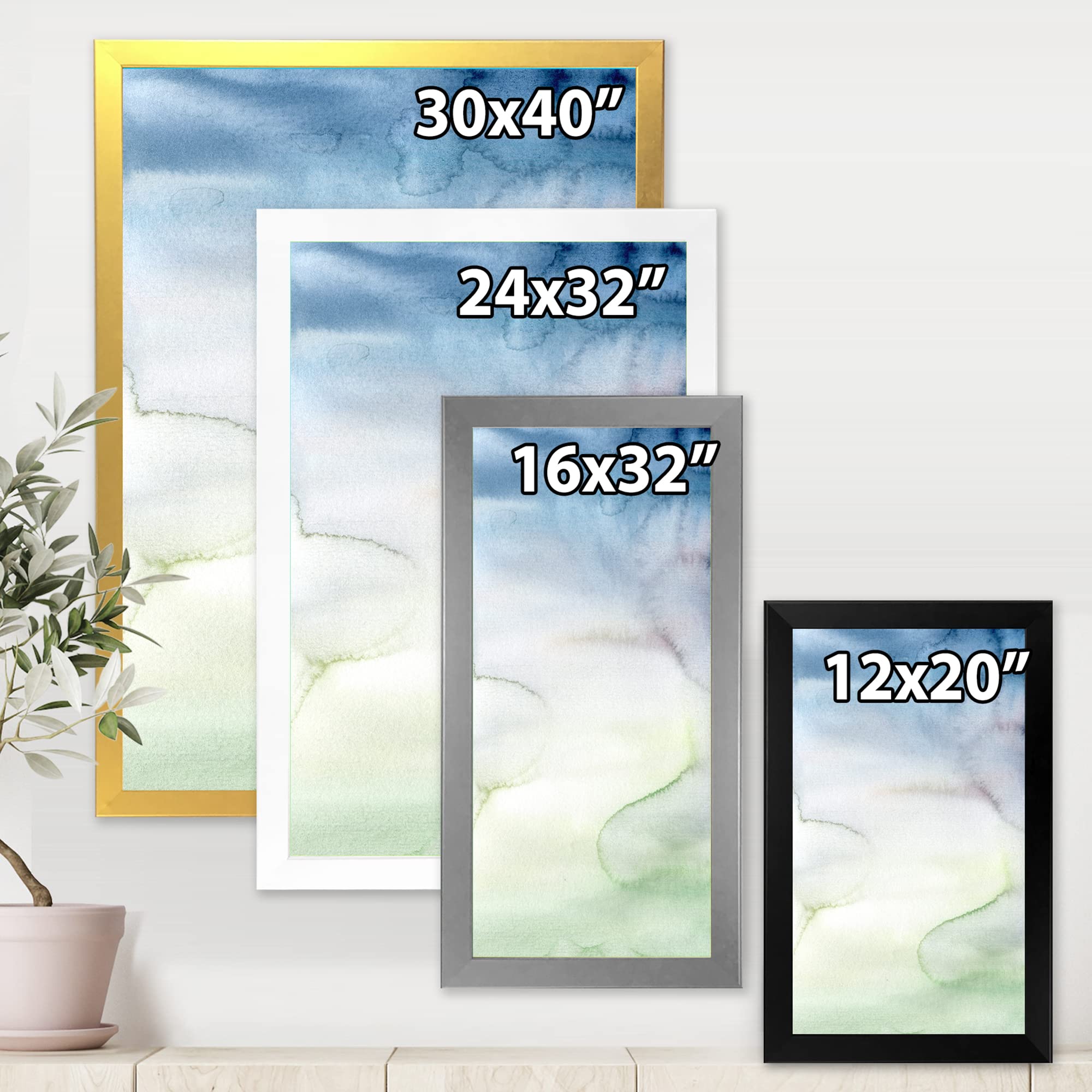 Pastel Abstract Framed Wall Art with Dark Blue, Green & White Spots - Modern Home Decor for Living Room, Bedroom & Office