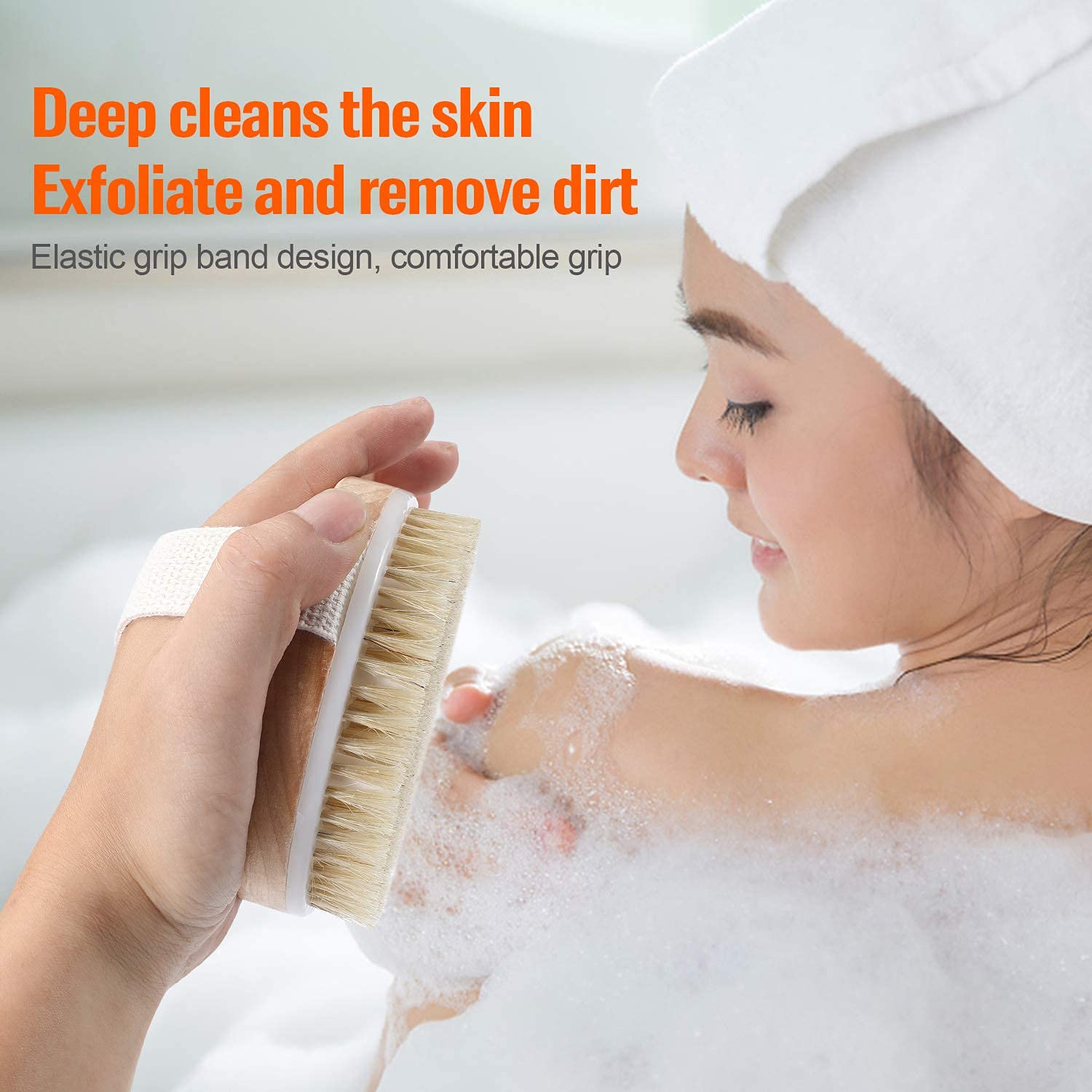 Exfoliating Body Brush with Solid Wood Frame - Round Bath Brush for Skin Softening, Improved Circulation & Ingrown Hair Prevention - Perfect for Shower, Spa & Home Skincare Routine