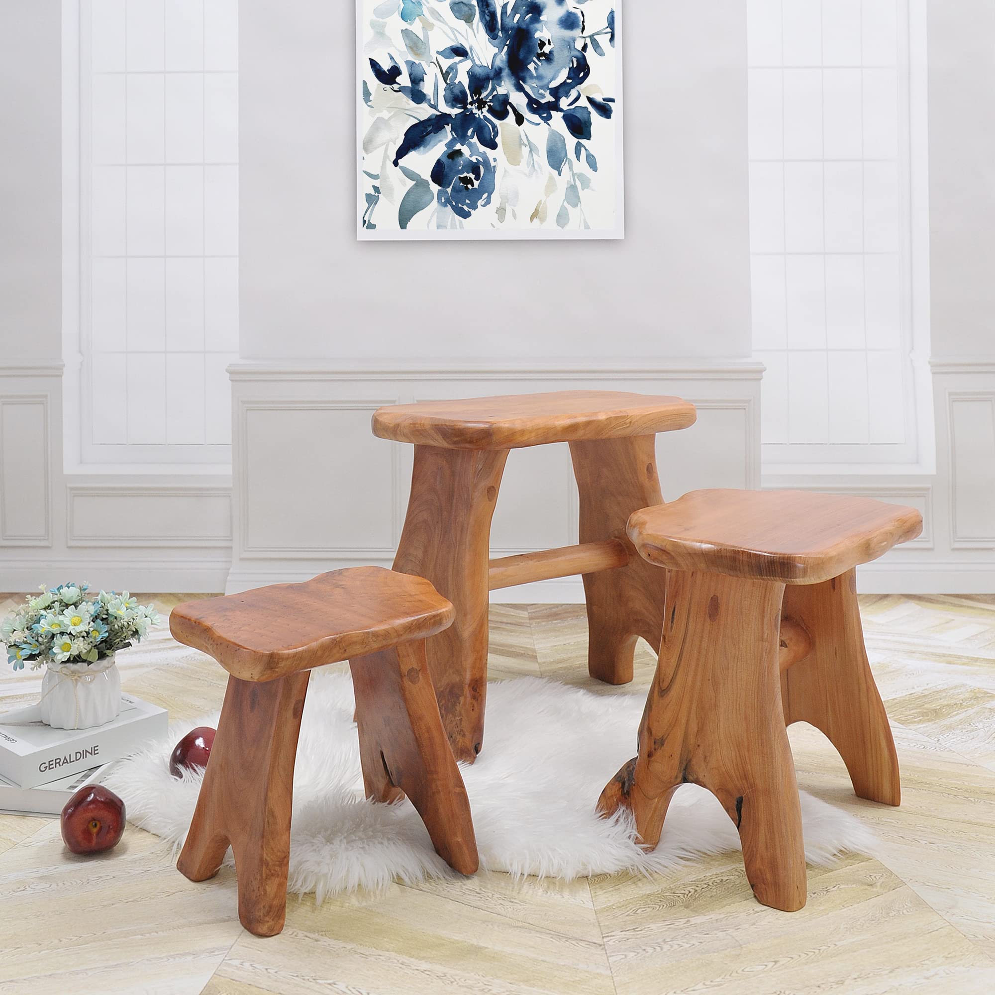 Natural Cedar Root Stump Stool - Solid Wood Live Edge Side Table, Rustic Plant Stand & Vintage Footrest (20