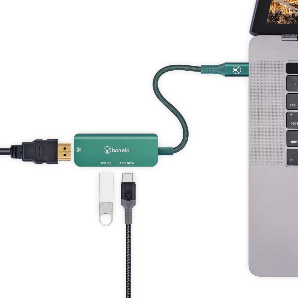 Bonelk Long Life 3-in-1 Multiport USB C Hub with HDMI, USB 3.0 & PD Charging - Perfect for MacBook, Laptop, Tablet & Smartphone Connectivity