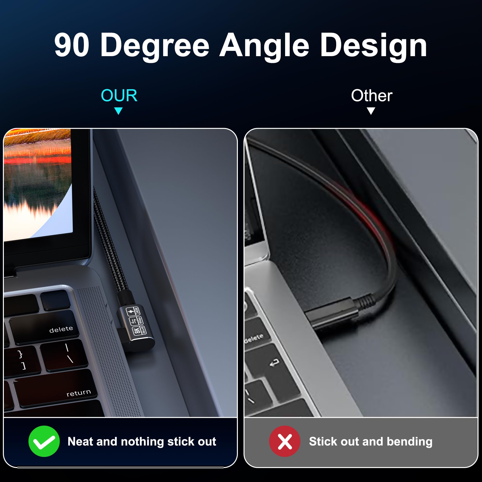 Premium 240W USB-C Thunderbolt 4 Cable - 40Gbps High-Speed Data Transfer & 8K Video - Right Angle Design - Compatible with USB4, Thunderbolt 3 & USB-C Devices - Perfect for MacBook Pro, iPad Pro, Dell XPS & Gaming Laptops