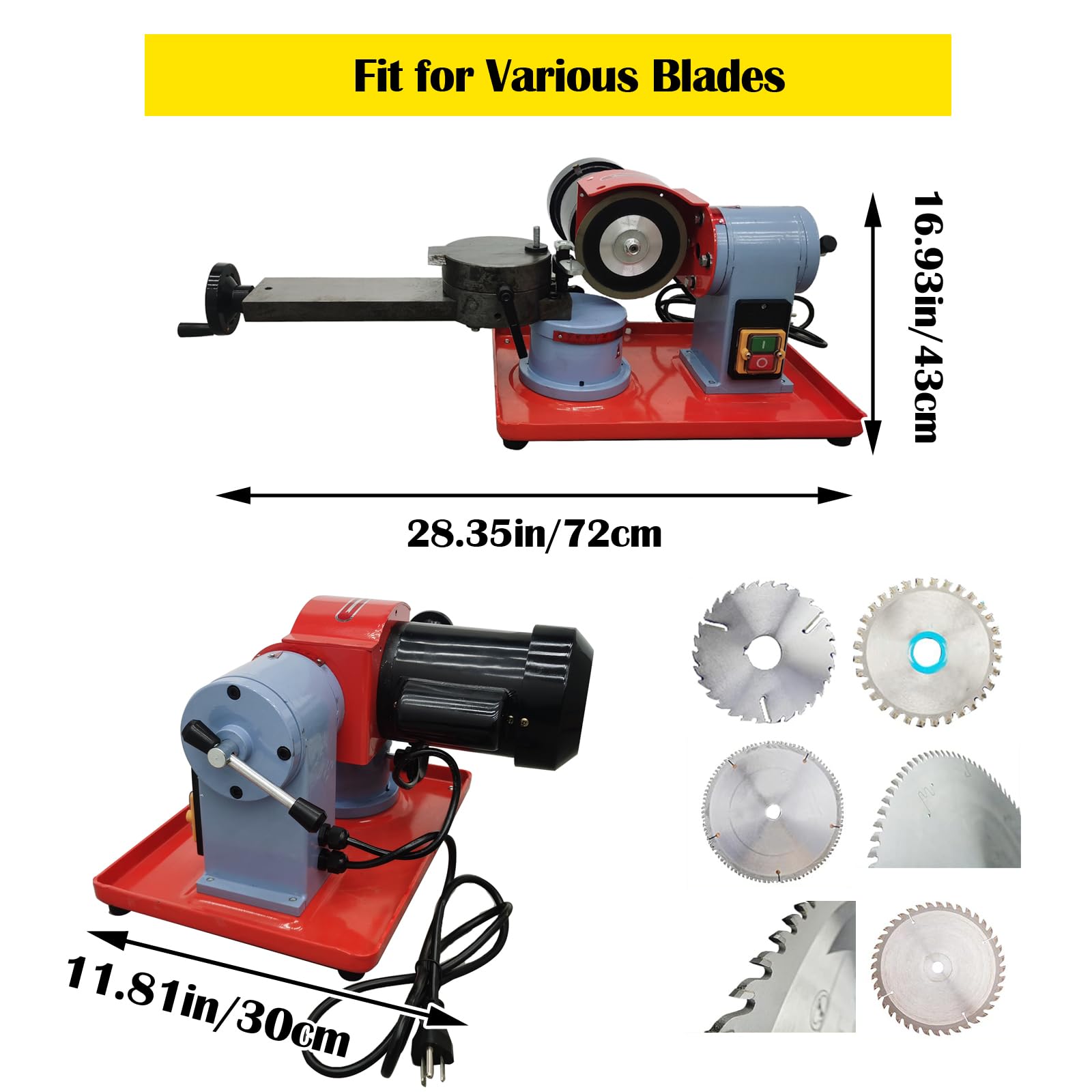 INTBUYING 110V 250W Circular Saw Blade Sharpener with 6 Saw Centerings & 5in Grinding Wheel - Carbide Tipped Saw Blade Grinder Machine for Woodworking & DIY Projects - Perfect for Sharpening Rotary Angle Saw Blades in Home Workshops & Professional Job Sites