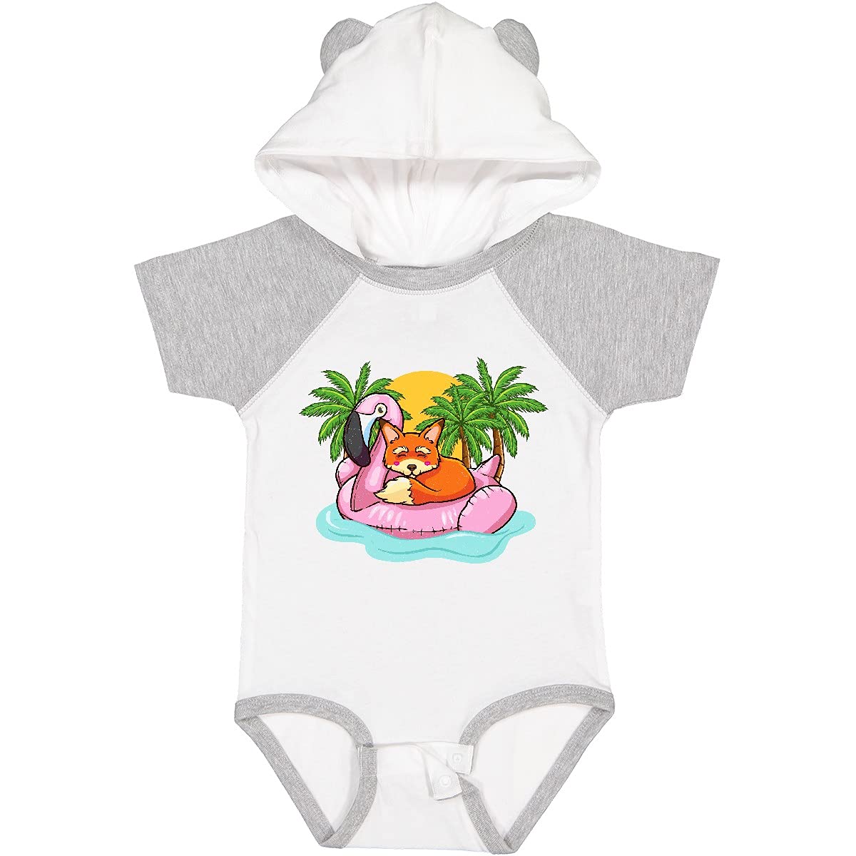 Inktastic Fox Flamingo Tropical Beach Vacation Baby Bodysuit - Cute Animal Print Onesie for Boys & Girls - Perfect for Summer Outings, Beach Trips, and Family Photos
