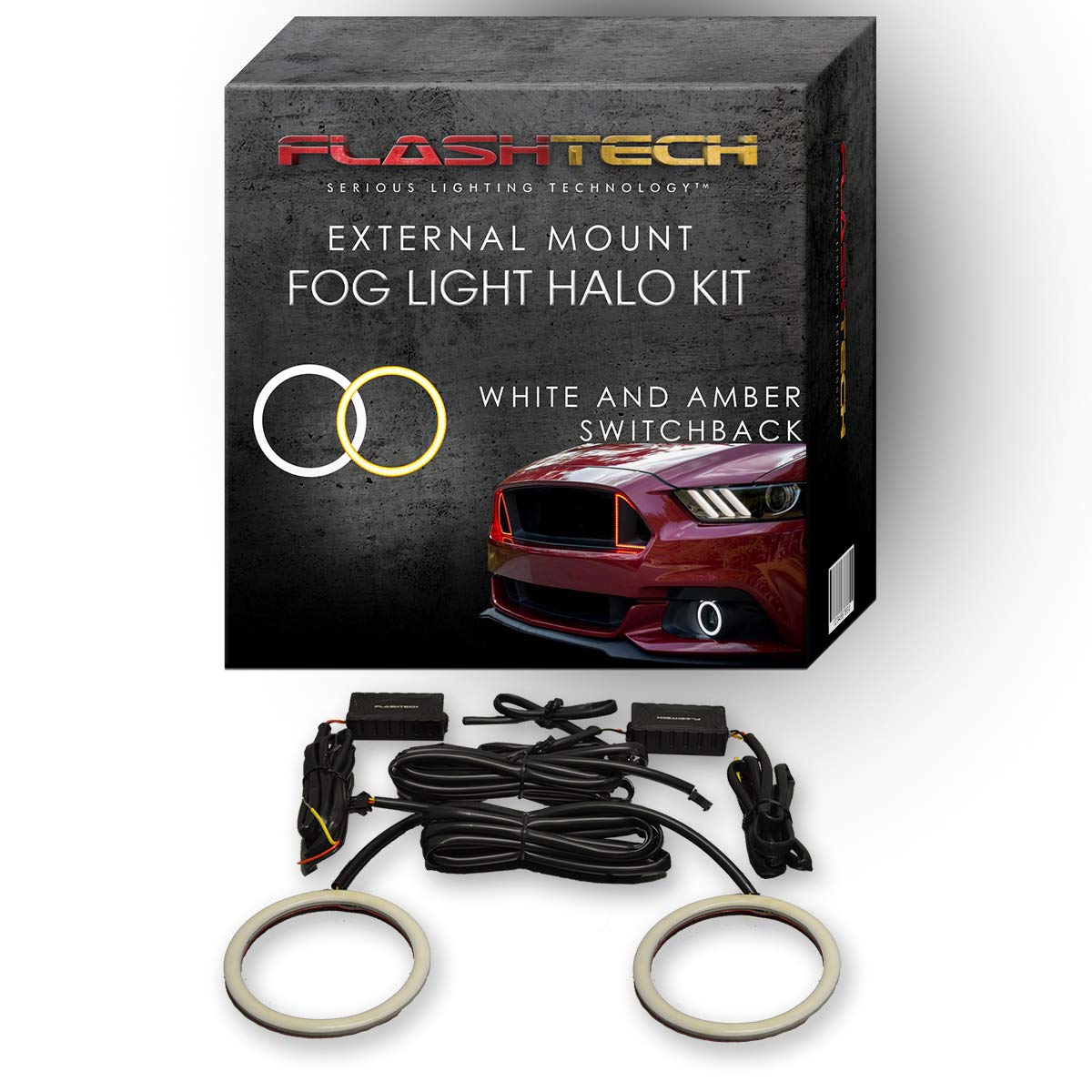 Waterproof White & Amber Switchback LED Halo Ring Fog Lights Kit for 2013-2014 Ford C-Max - Durable External Lighting for Enhanced Visibility in Rain, Fog & Night Driving