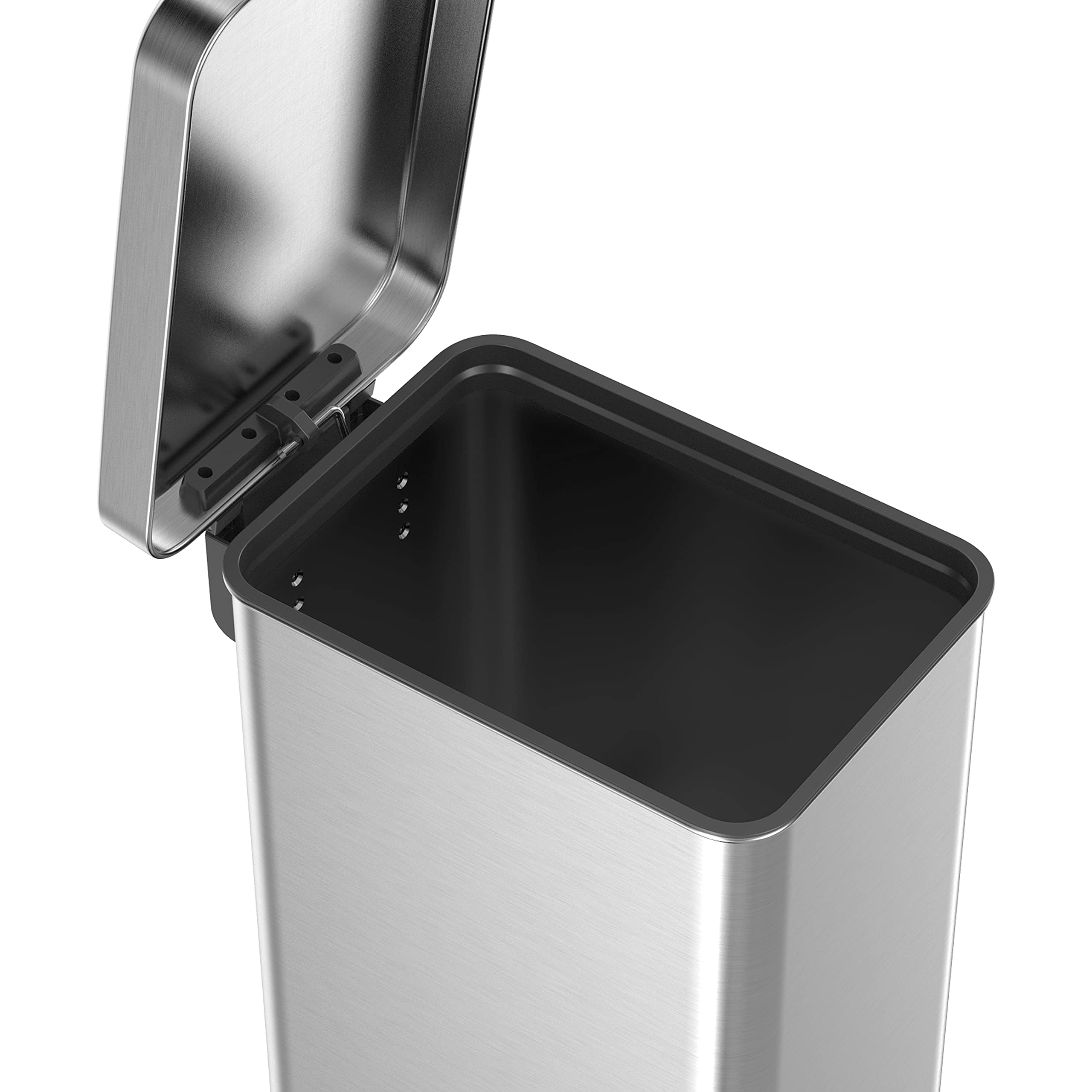 QUALIAZERO 50L/13Gal Heavy Duty Stainless Steel Step Trash Can - Commercial Kitchen Garbage Bin with Soft Close Lid, Fingerprint Resistant, Slim Design (QAMZZ10044) - Perfect for Restaurants, Offices, and Modern Home Kitchens