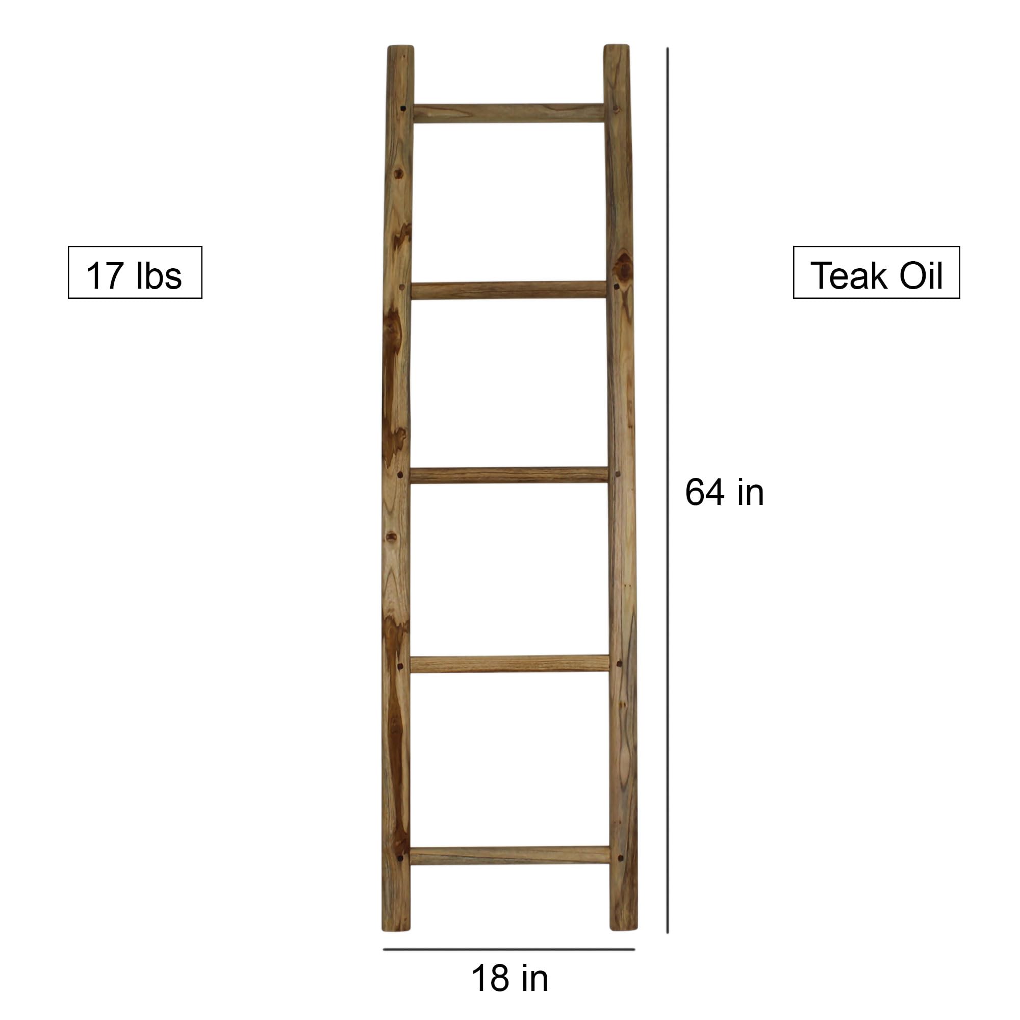 Haussmann® 18 x 64 Inch Adjustable Shelf Teak Wood Bathroom Towel Ladder - Rustic Home Decor for Spa, Sauna & Luxury Bathroom Organization