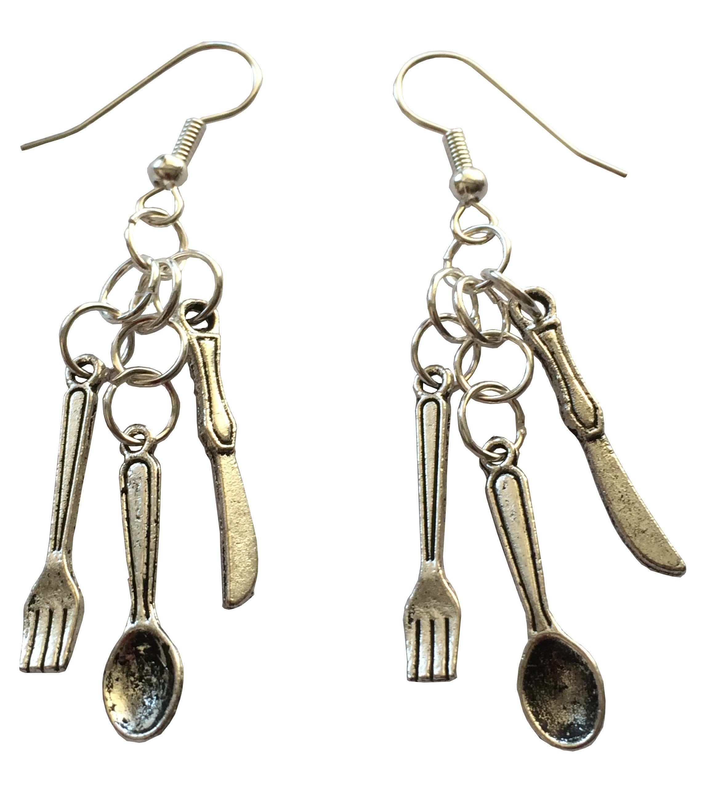 Silverware Earrings - Knife, Fork & Spoon Dangle Pierced Novelty Jewelry for Women | Unique Foodie Fashion Accessories for Parties & Costume Events