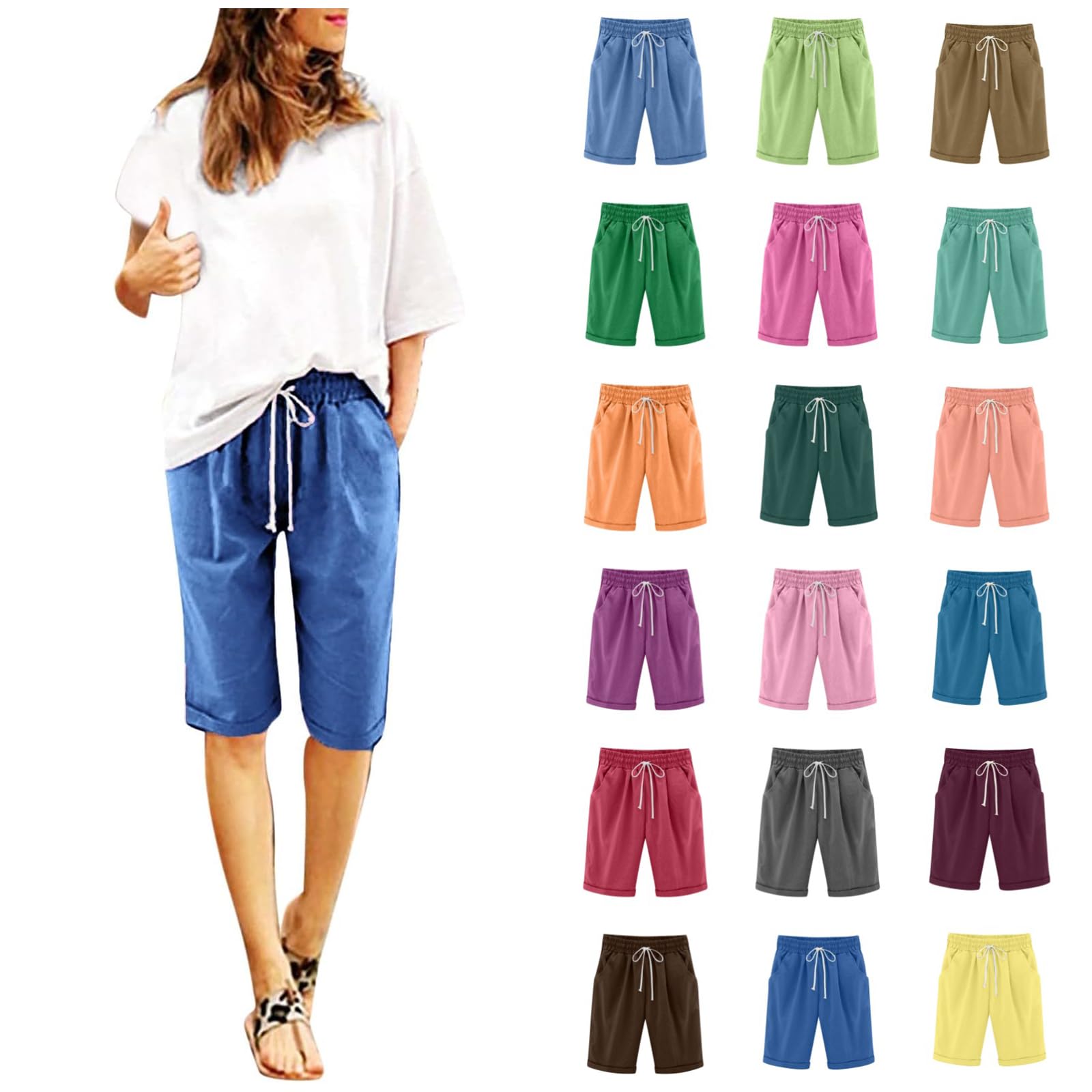 Plus Size Women's Bermuda Shorts - Soft Cotton & Linen, Elastic Waist for Comfort | Casual & Summer Wear