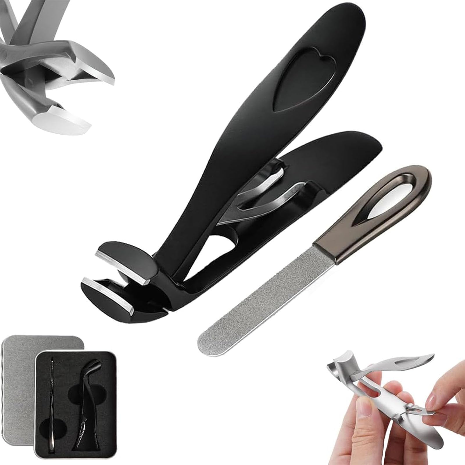 Premium Ergonomic Angled Head Nail Clipper for Seniors & Thick Nails - ClipMaster Pro Black - Ideal for Elderly Care, Manicures & Pedicures at Home or Salon