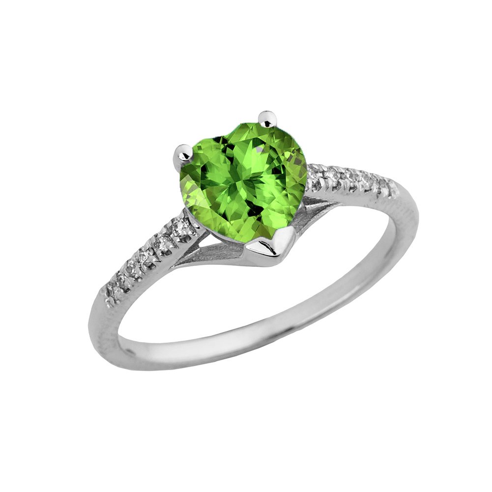 14K White Gold Diamond Solitaire Peridot Heart Ring for Engagement, Proposal & Anniversary - Perfect for Valentine's Day, Wedding & Romantic Gifts