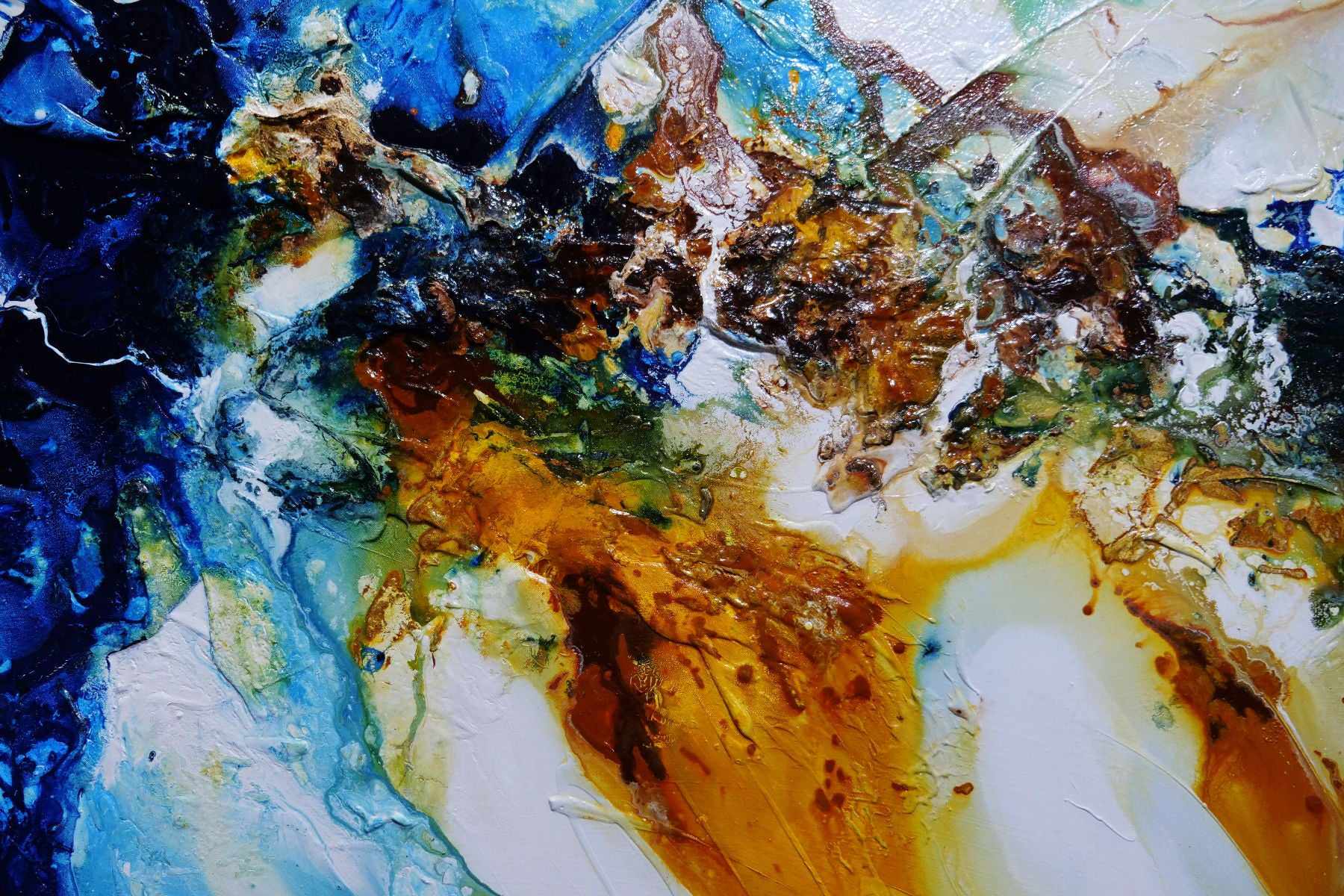 240cm x 100cm Blue Sienna Textured Abstract Canvas Painting - Sapphire Coast Collection - Modern Wall Art for Living Room, Bedroom & Office Decor