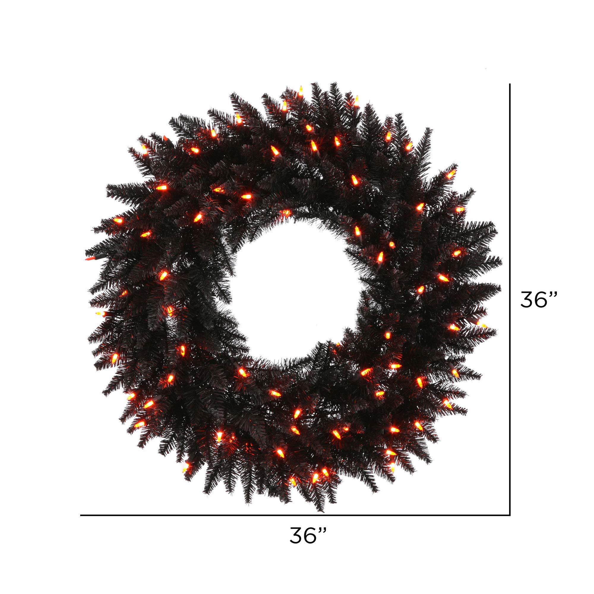 Vickerman 36 Inch Black Fir Artificial Christmas Wreath with Orange Dura-Lit LED Lights - Faux Holiday Wreath for Indoor Seasonal Home Decor - Perfect for Front Door, Fireplace Mantel, and Christmas Tree Decoration