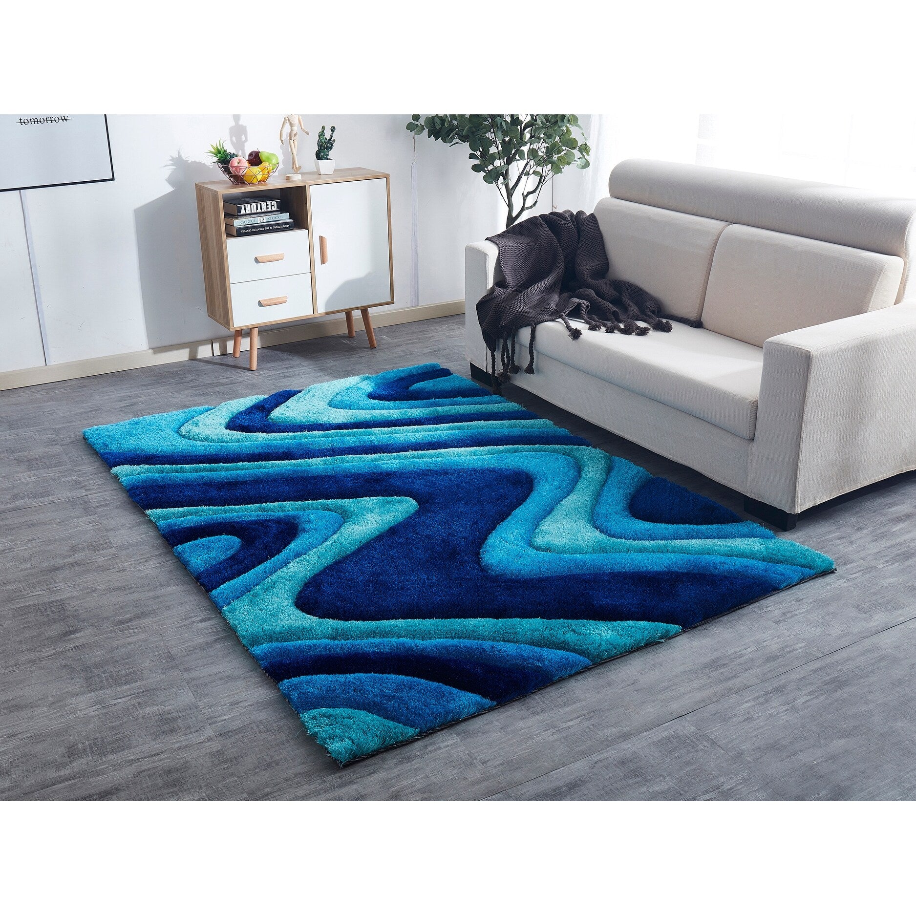 3D Shaggy Hand Tufted Shag Area Rug in Ocean Current - Soft Plush Modern Floor Carpet for Living Room, Bedroom, Nursery - Home Decor & Cozy Comfort