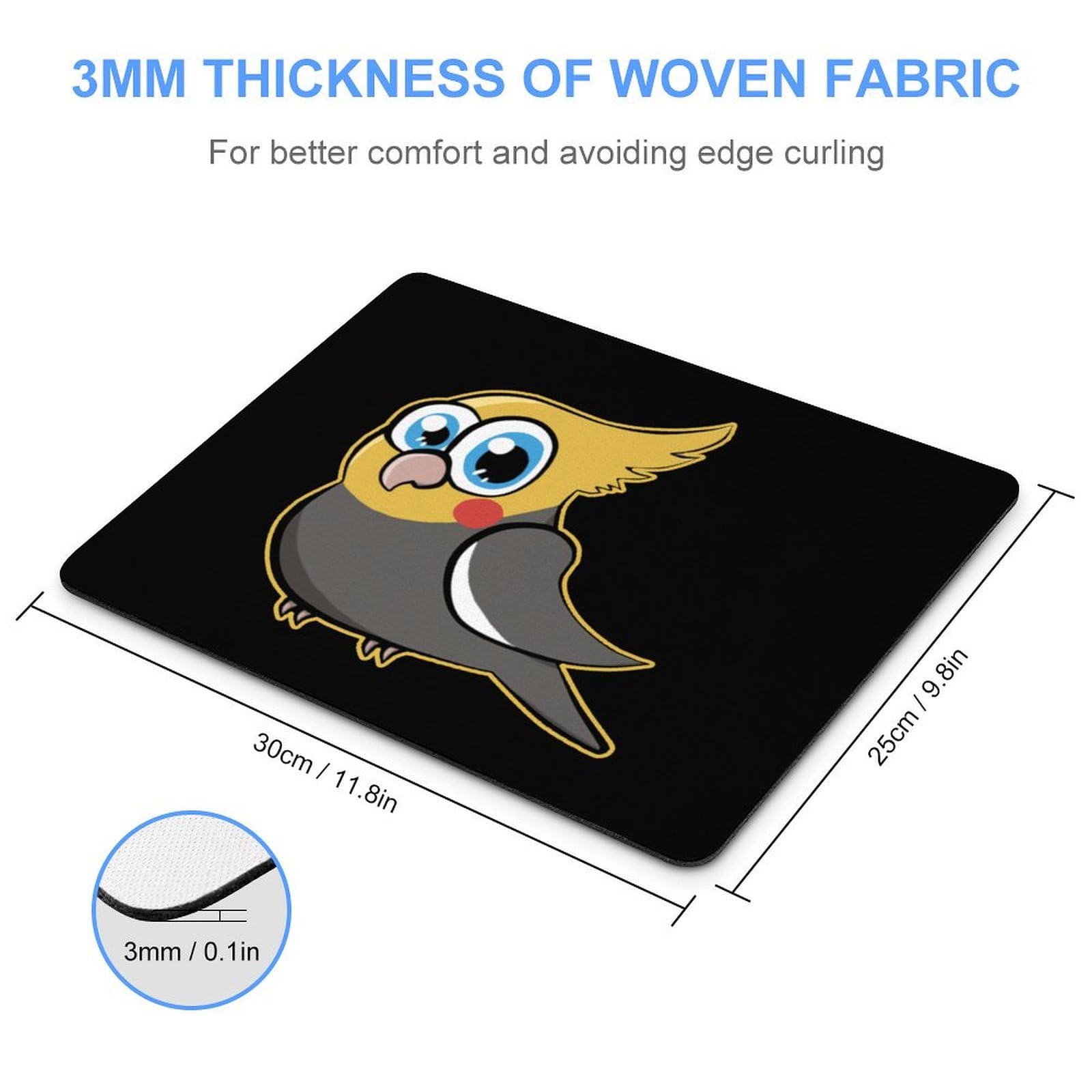 Durable Non-Slip Waterproof Gaming Mouse Pad - Cute Cockatiel Bird Design - 25x30cm Unisex Office & Home Computer Accessory for Work, Gaming & Study
