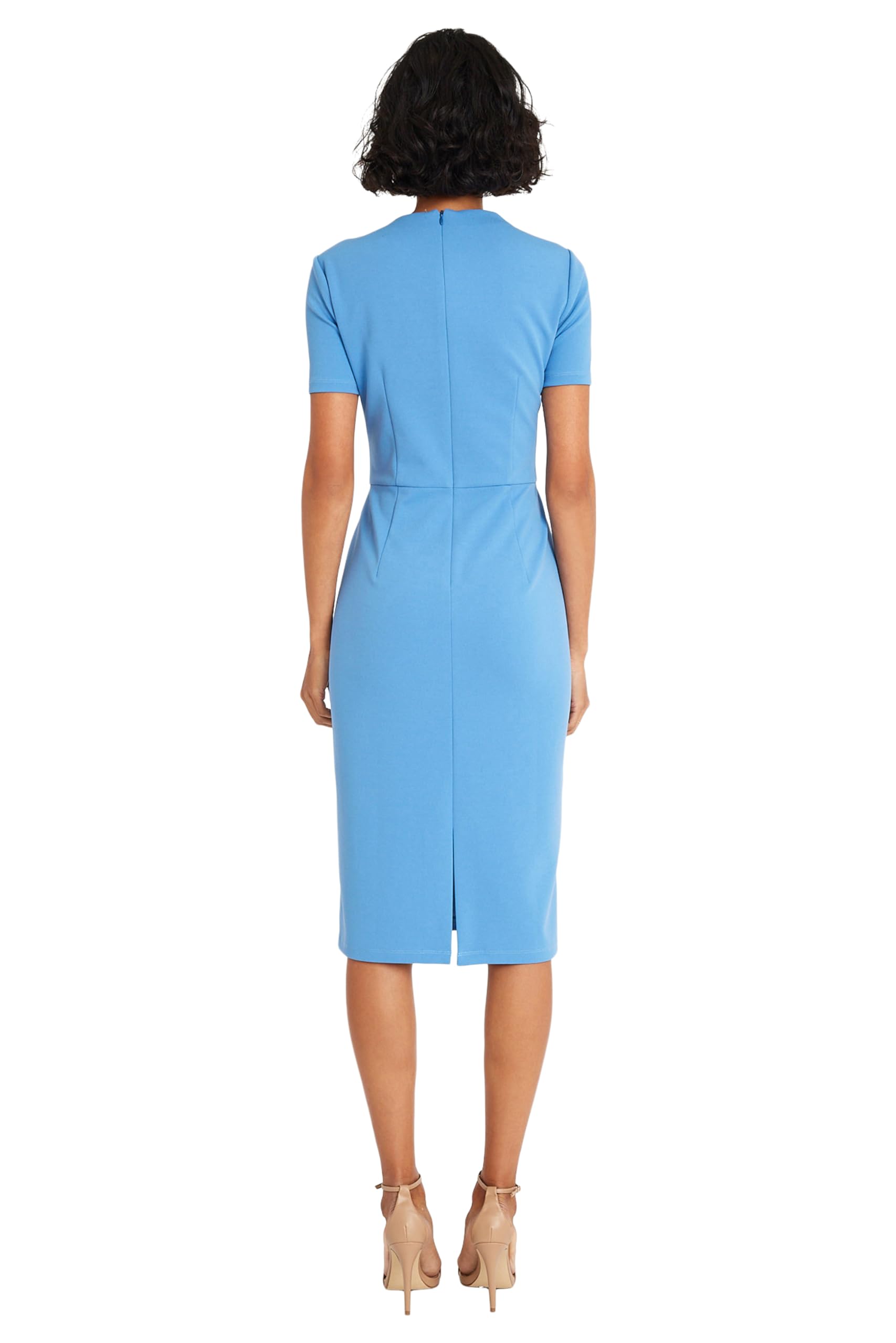 Maggy London Women's Chic Asymmetric Crew Neck Short Sleeve Below The Knee Dress - Perfect for Cocktail Parties, Date Nights & Summer Weddings