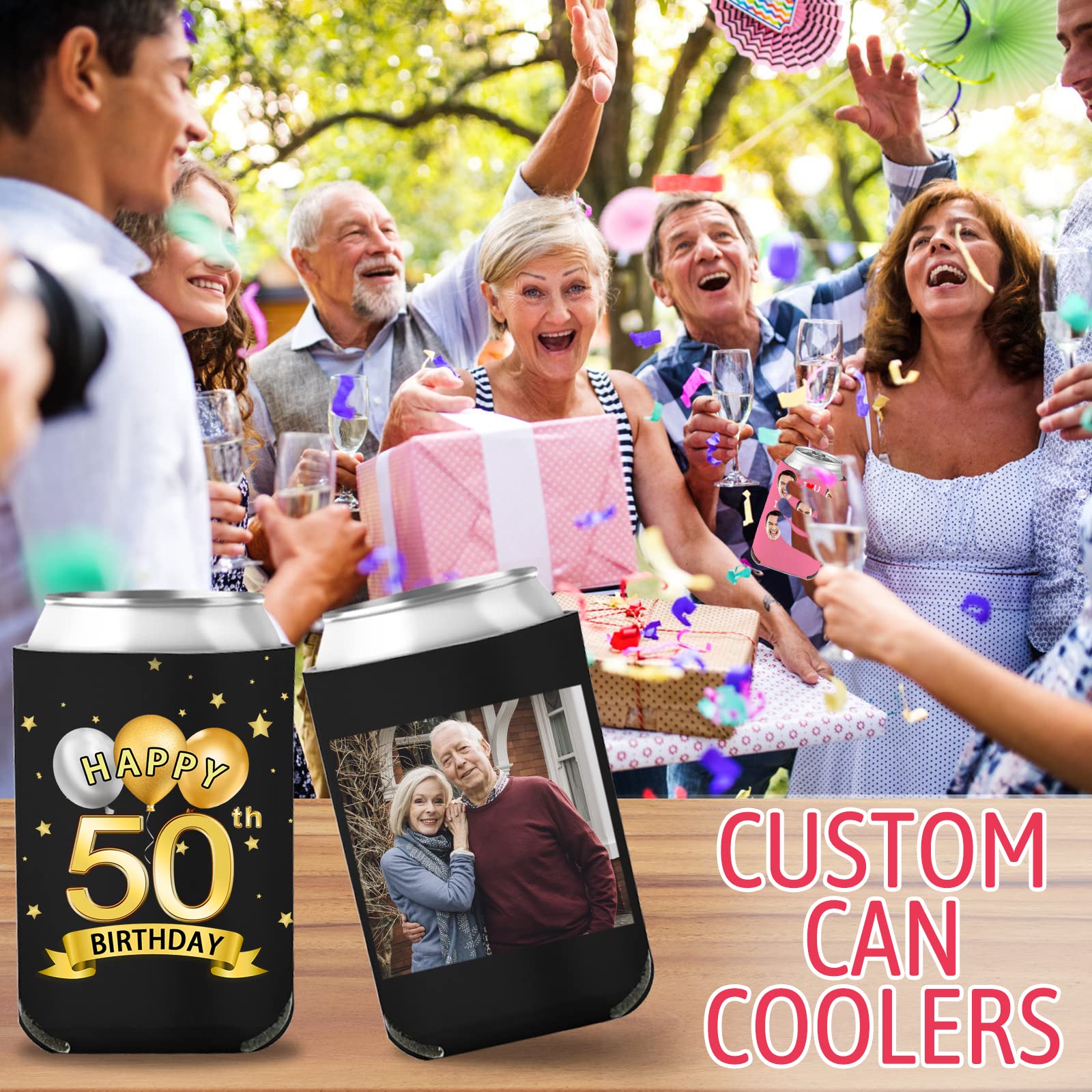 Personalized Custom Birthday Can Coolers & Beer Bottle Sleeves - Bulk Photo Name Year Insulated Beverage Holders for Parties, BBQ, Tailgating & Outdoor Events