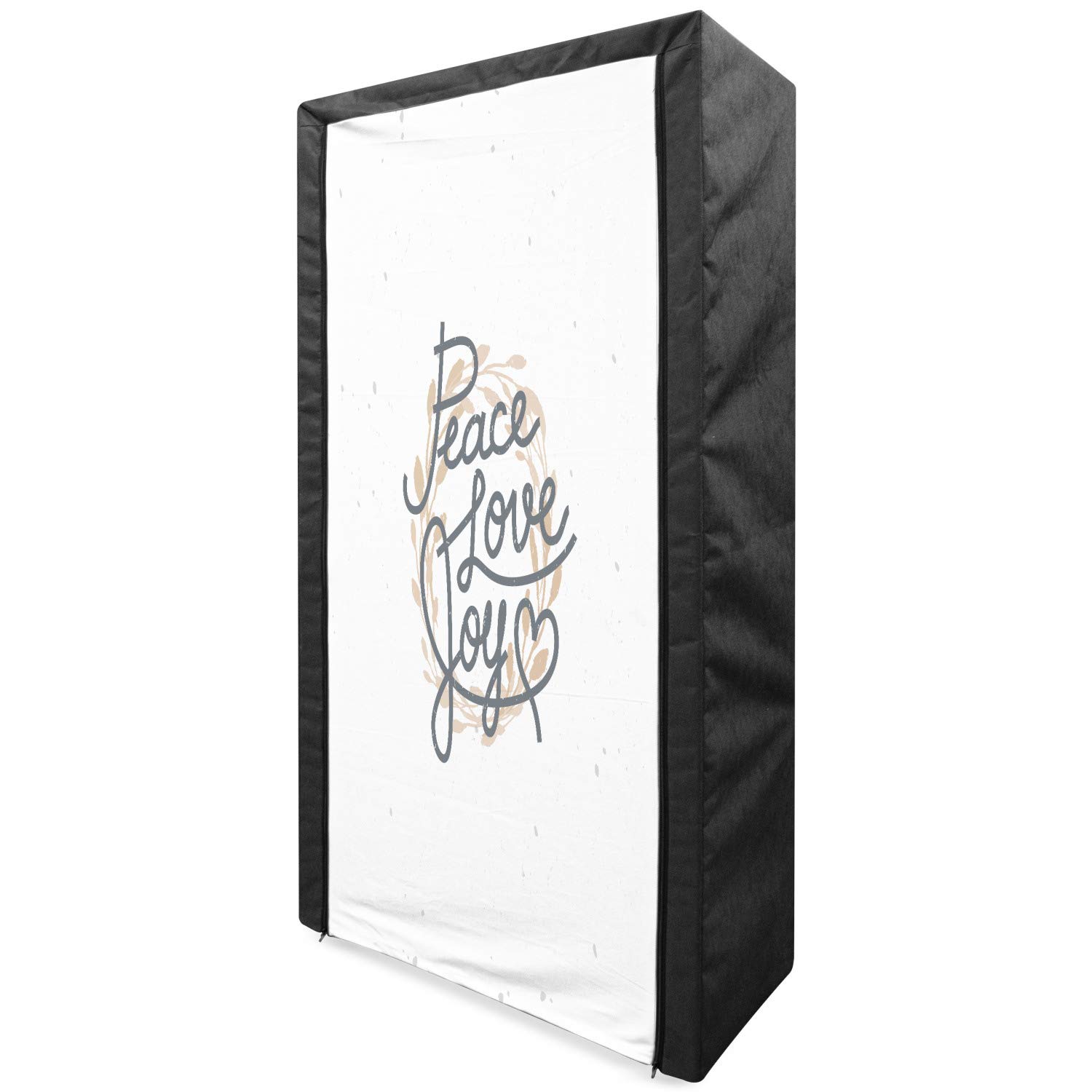 Ambesonne Joy Portable Fabric Wardrobe - Heart Pattern Clothing Organizer with Shelves, 33.5 Inch Beige Grey | Perfect for Bedroom Closet Storage, Dorm Room Organization & Travel Garment Rack