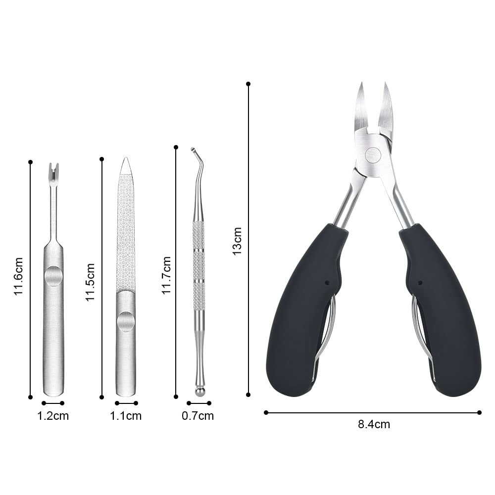 Premium URAQT Toenail Clippers Set - 4 Piece Professional Nail Care Kit with Nail Lifter, Nail File & Precision Cuticle Scissors - Heavy Duty Ingrown Toenail Clippers for Thick Nails - Perfect for Home, Travel & Pedicure Care
