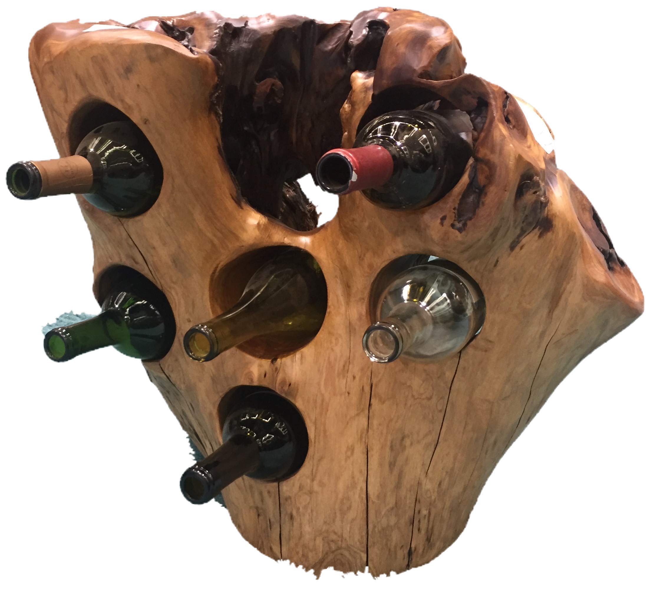 Greener Valley Natural Root Wood Wine Bottle Stumps - Set of 6 | Rustic Wine Rack for Cellar, Kitchen Counter, or Dining Room Decor