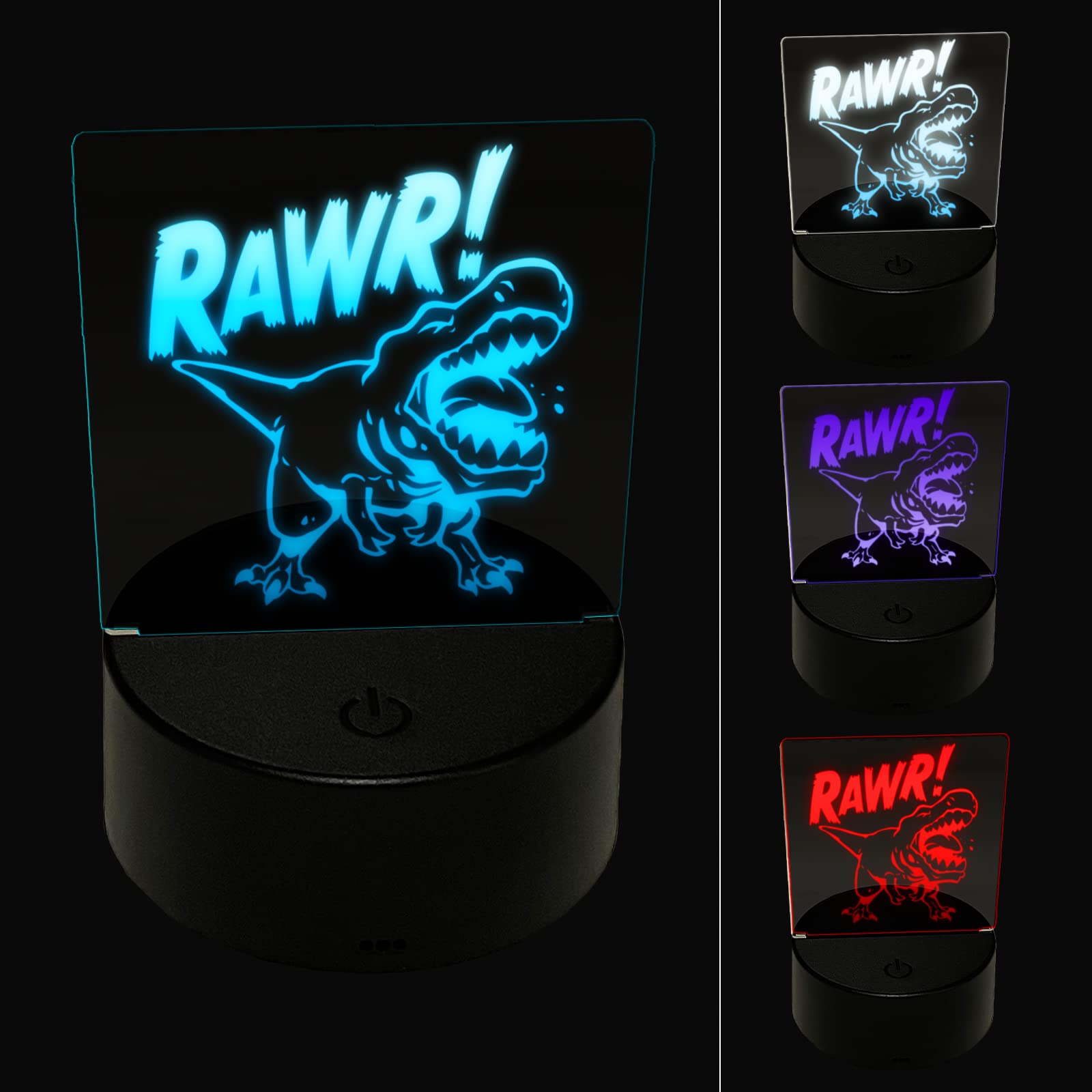 Sniggle Sloth Tyrannosaurus Rex Rawr Roar Dinosaur 3D Illusion LED Night Light - Dinosaur-Themed Nightstand & Desk Lamp for Kids' Bedroom, Nursery, or Game Room Decor
