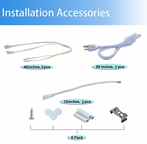 6 Pack 4FT 40W LED Shop Lights - V Shape Integrated T8 LED Tube Lights, 4400LM Super Bright White 6000K, Linkable High Output Garage Lighting with Plug - Perfect for Workshop, Basement, Warehouse & Commercial Spaces