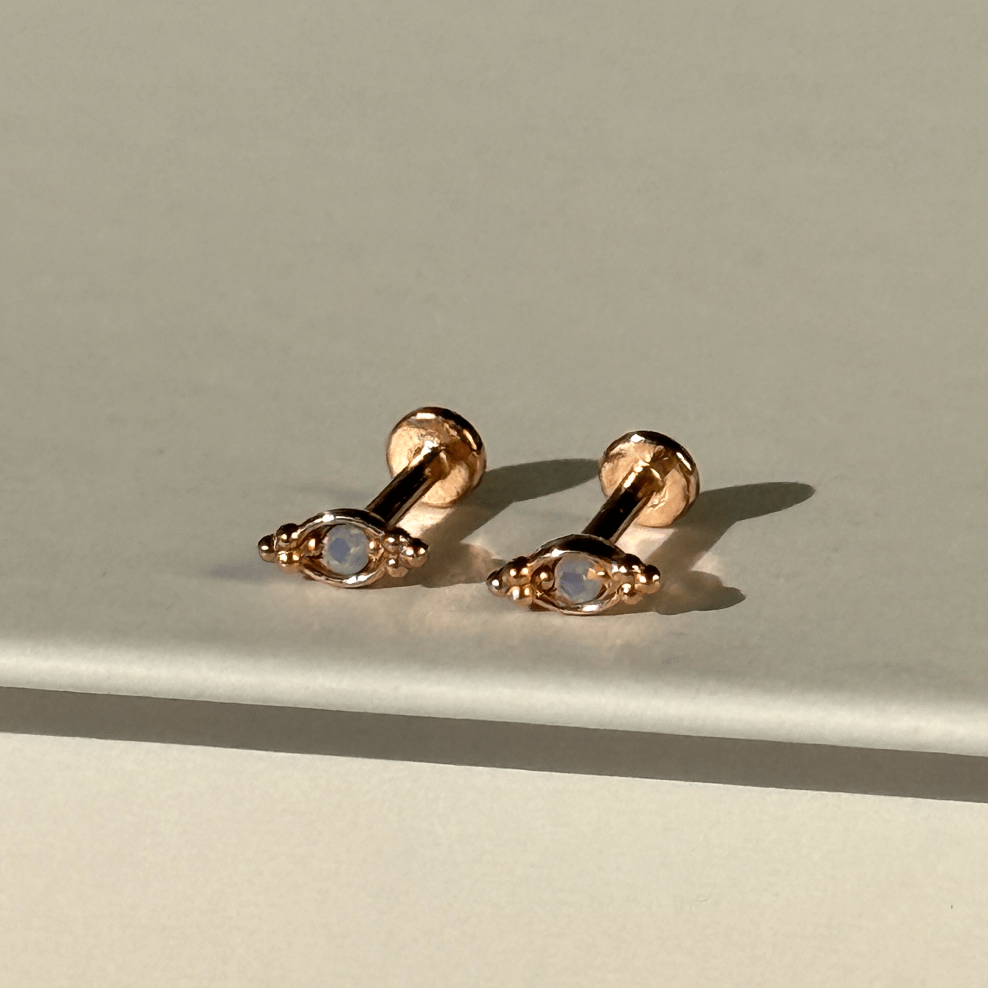 14K Rose Gold Beaded Marquise Diamond Evil Eye Flat Back Stud Earrings for Women - Perfect for Everyday Wear, Protection Jewelry & Gift Giving