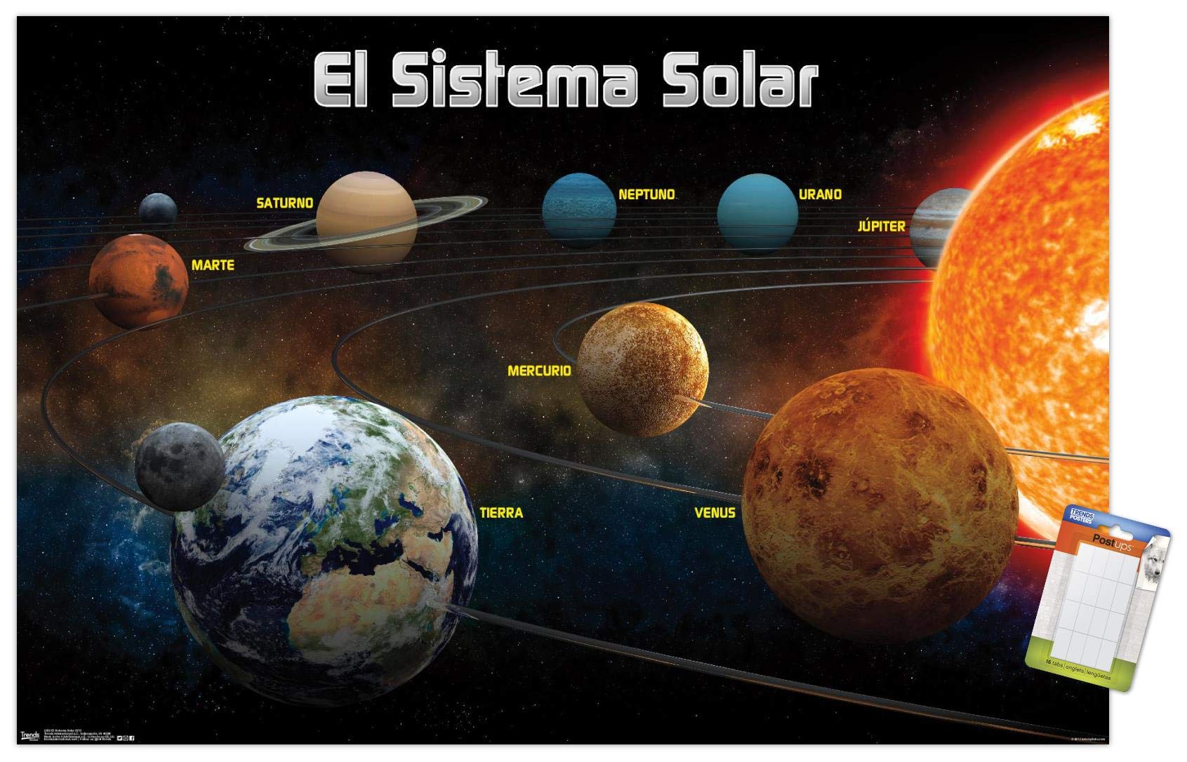 Trends International Solar System 2013 Wall Poster - 14.725 x 22.375 Inches - Premium Poster & Mount Bundle - Perfect for Classroom Decor, Science Education & Space-Themed Room Decor