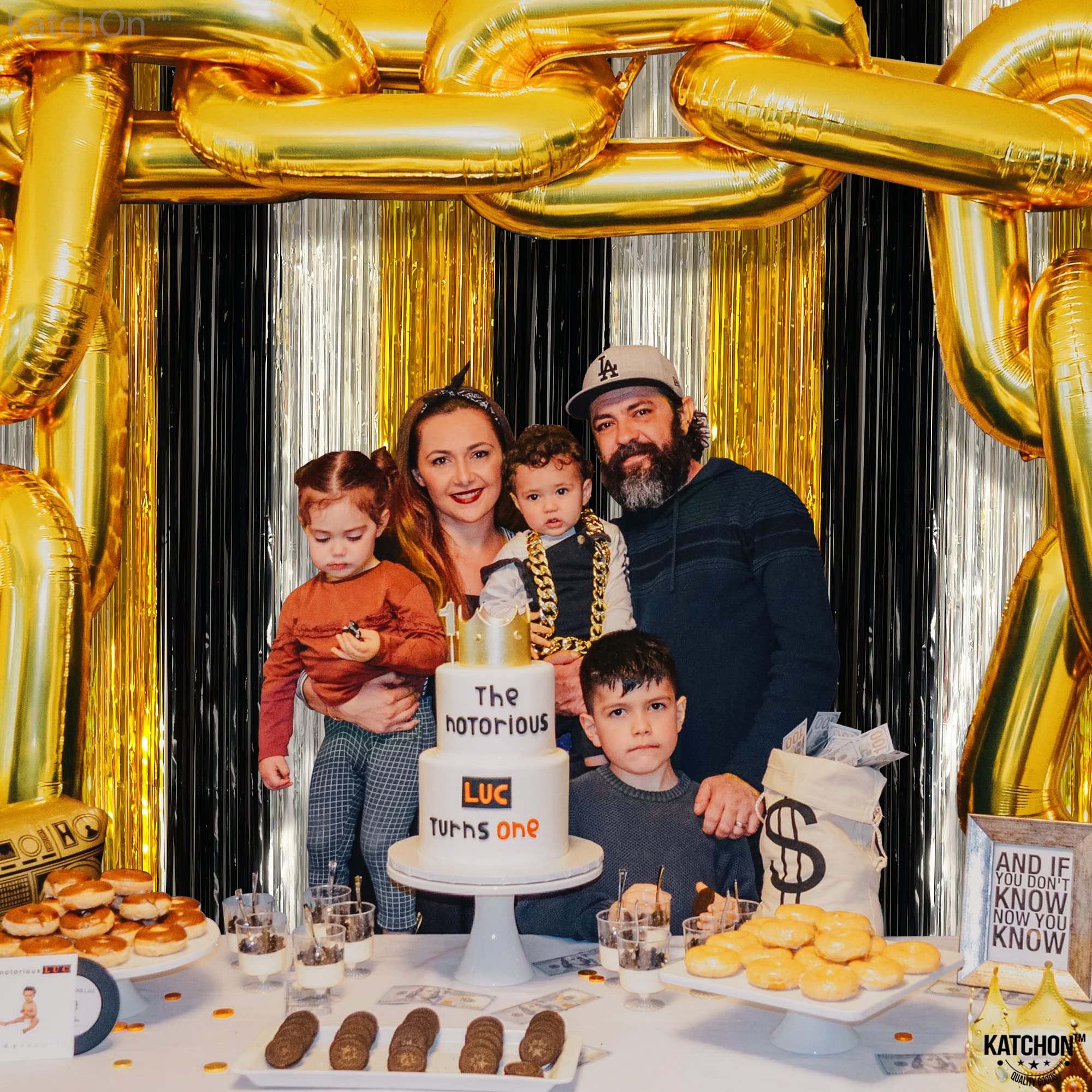 KatchOn Extra Large Silver Black & Gold Backdrop - 8x3.2 Feet (Pack of 2) | Premium Party Decorations for Graduation, Birthday & Special Events | Durable Photo Background for Boys Celebrations, Themed Parties & Home Decor