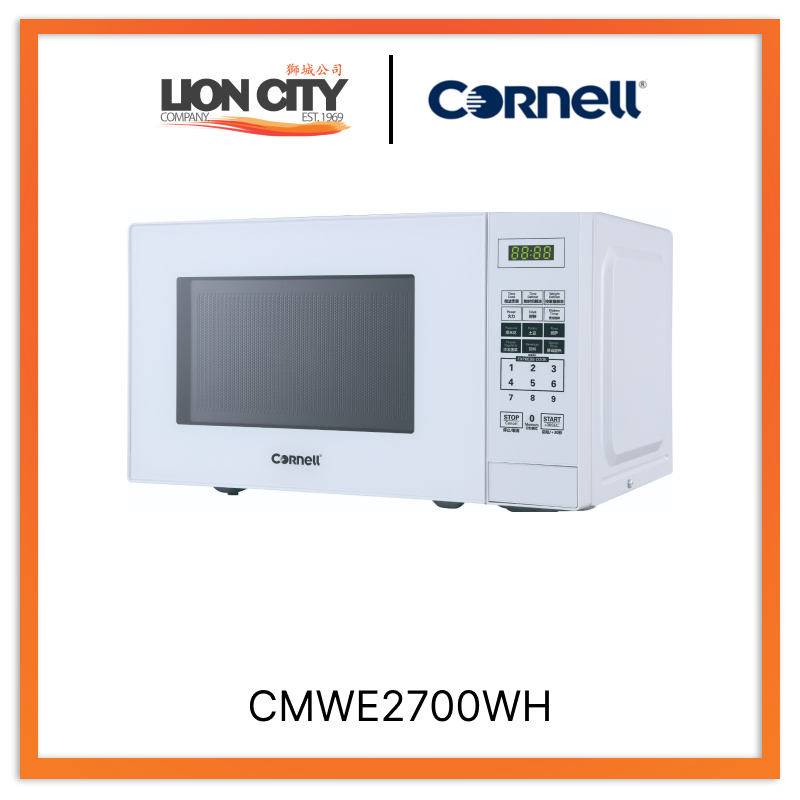 Cornell CMWE2700WH 20L Digital Microwave Oven - Compact White Countertop Microwave with 10 Power Levels, Child Lock & Auto Cook Menus - Perfect for Small Kitchens, Dorms & Office Break Rooms