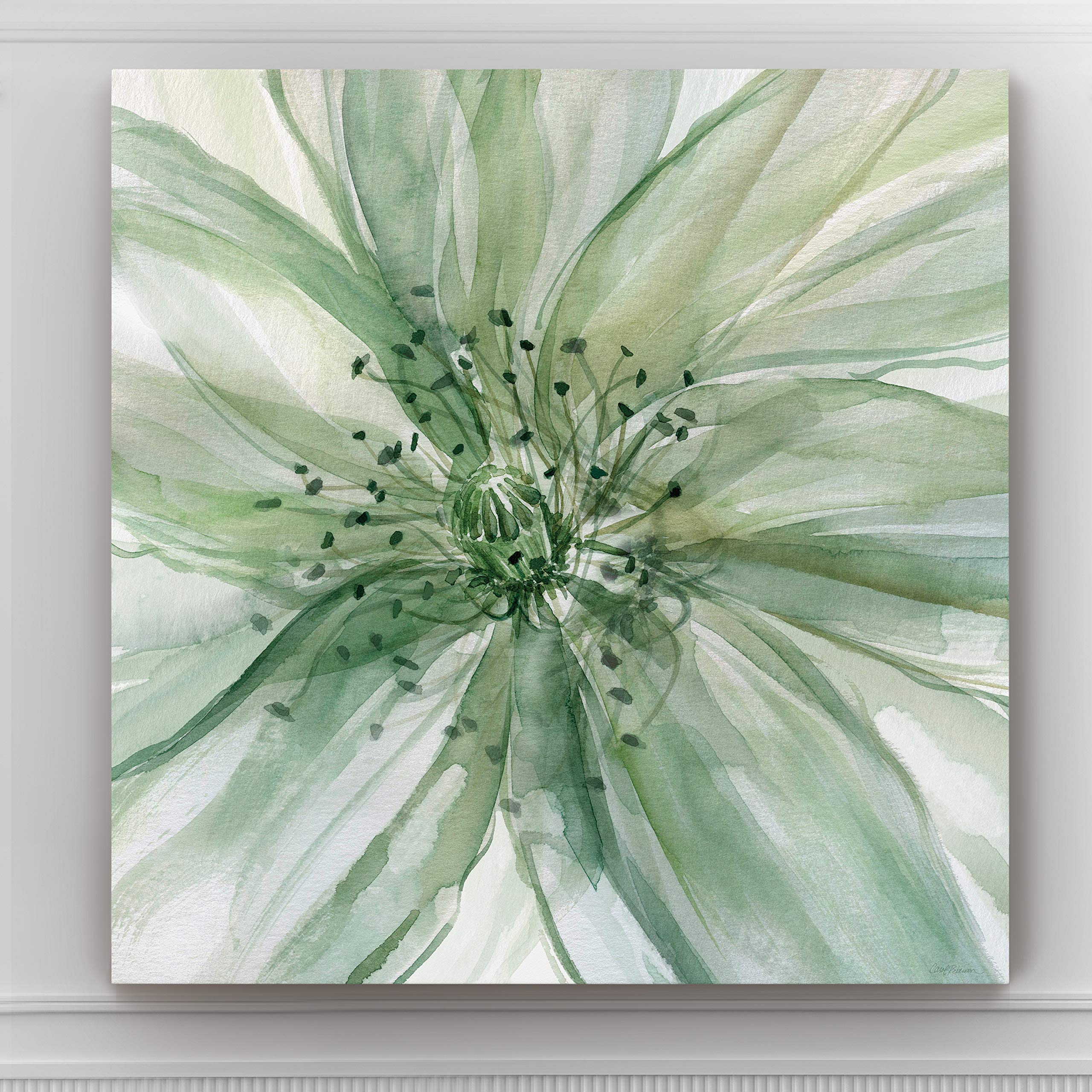 Green Macro Sage Flower Abstract Canvas Wall Art - 24