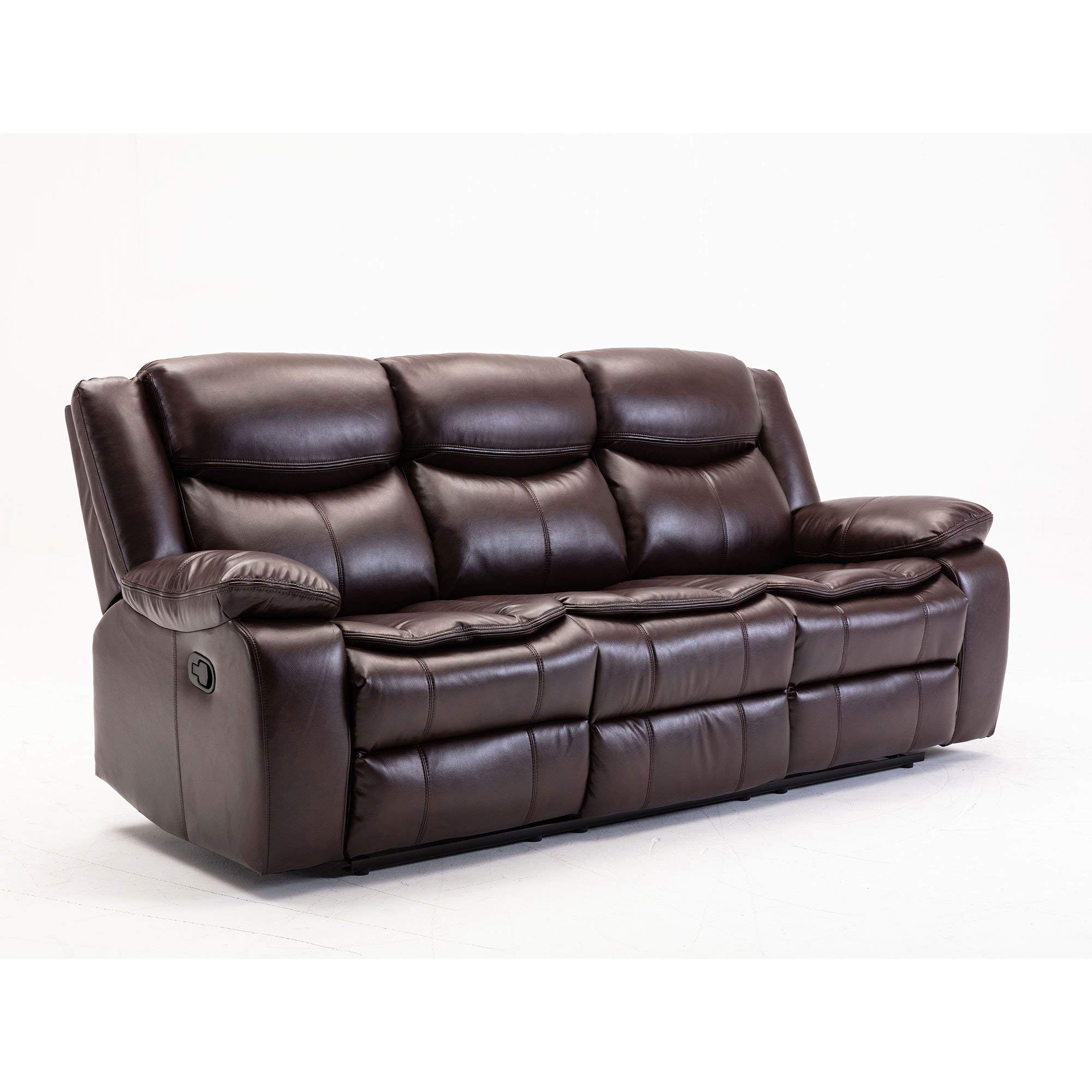 Familymill Breathable Leather Manual Reclining 3-Seat Sofa - Comfortable Living Room Furniture for Home Theater, Family Gatherings & Relaxation