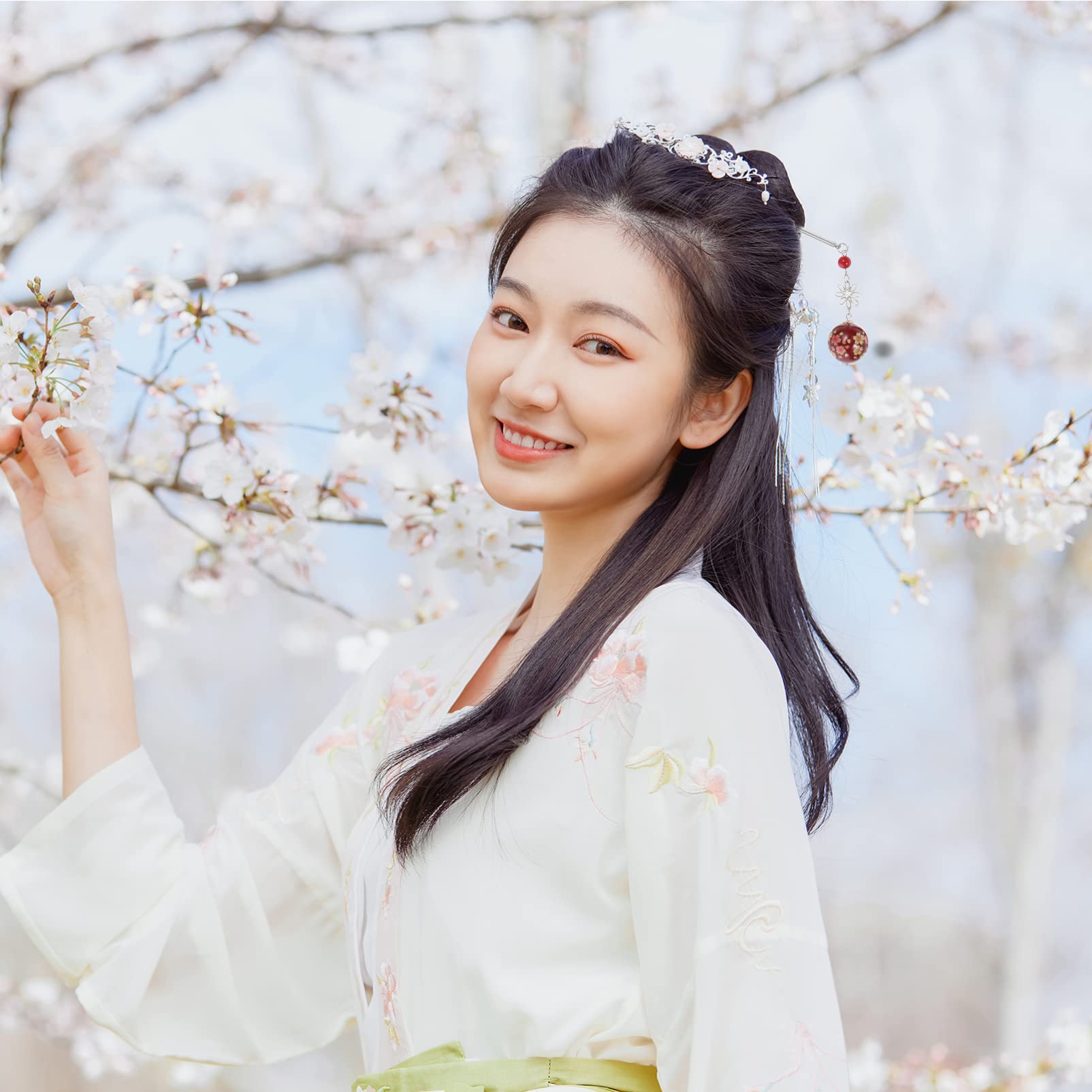 Cherry Blossom Hair Stick - Japanese Hair Chopsticks for Women, Hair Fork & Accessories - Perfect for Updos, Buns & Special Occasions