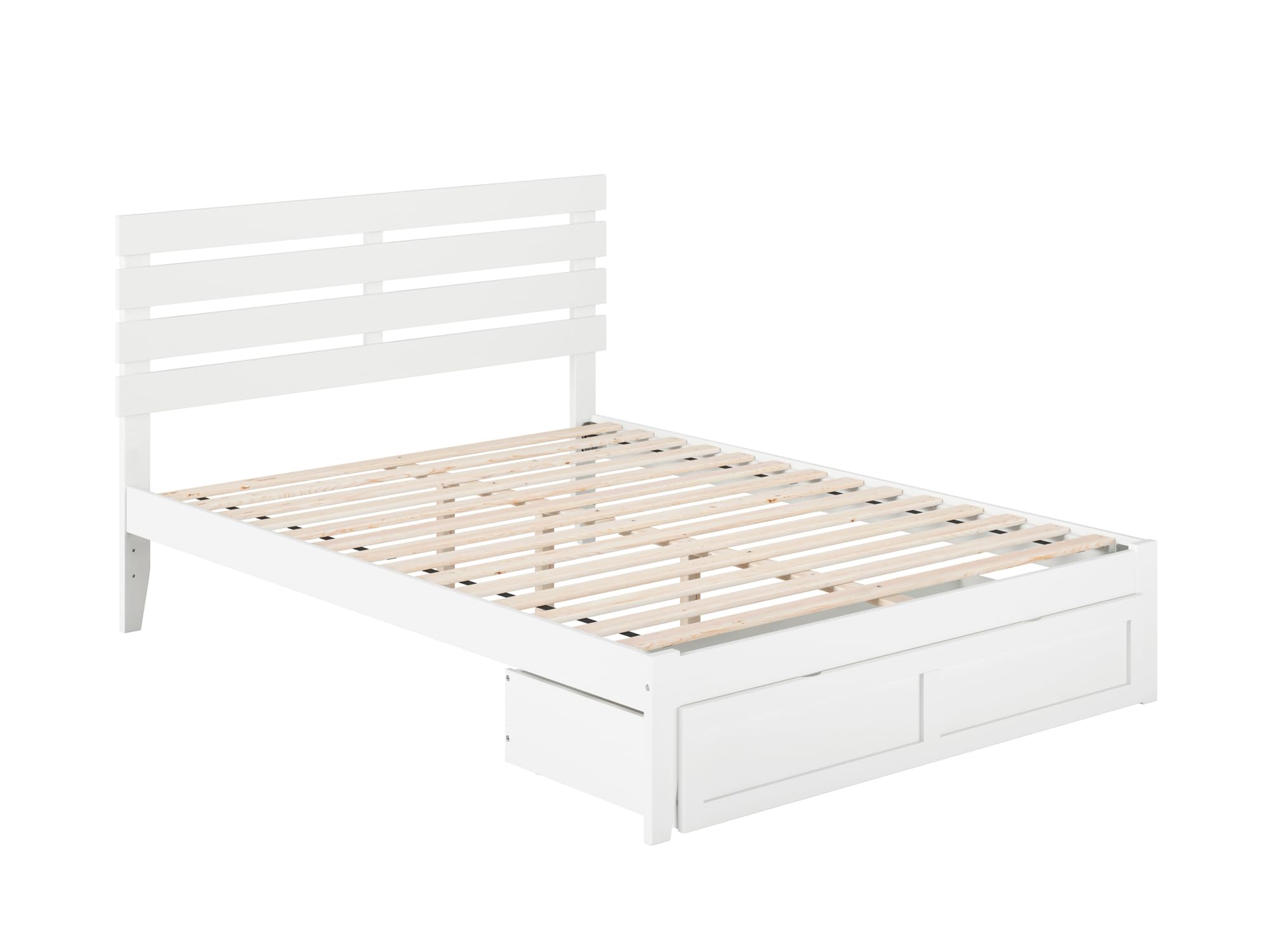 AFI Oxford Queen Size Platform Bed with Storage Drawer & USB Charging Station - Modern White Bed Frame for Small Spaces, Bedroom, Guest Room, Dorm