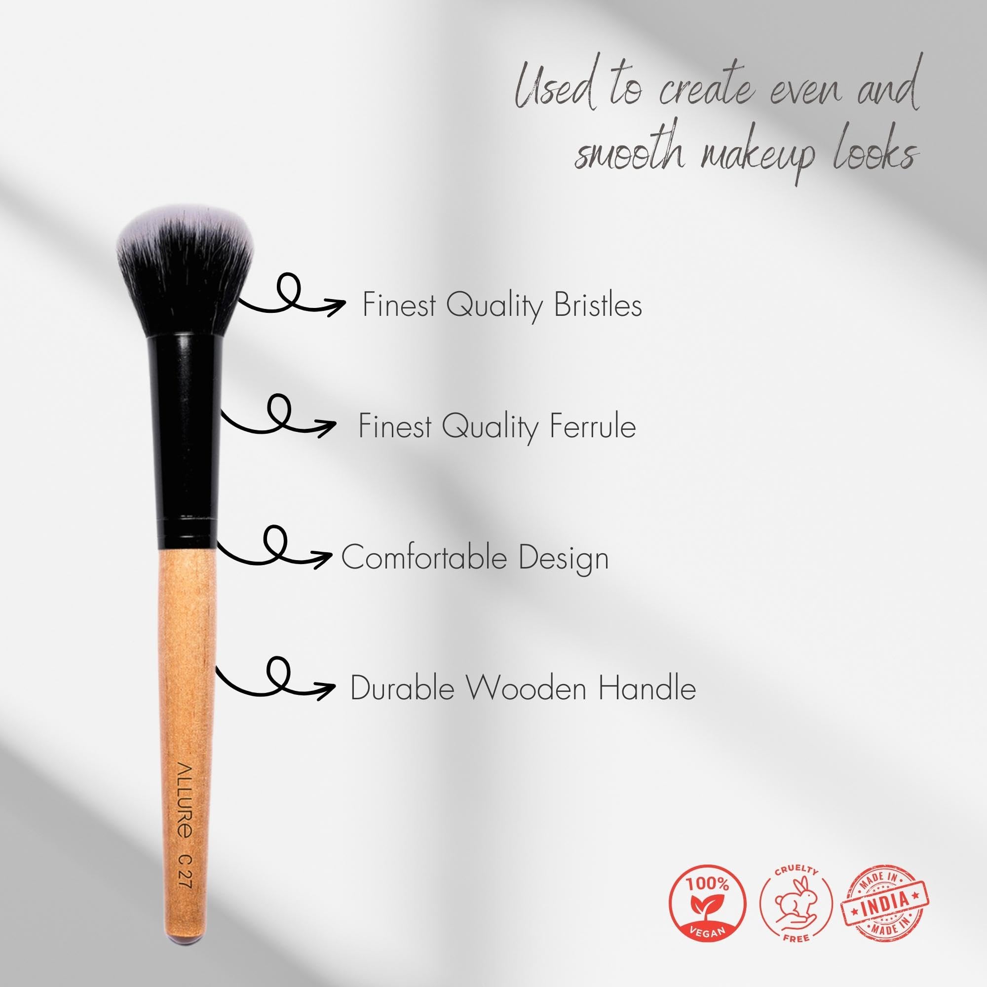 Allure® Professional Round Powder Makeup Brush - Soft Kabuki Brush for Loose & Pressed Powder, Foundation & Blush - Perfect for Makeup Artists & Beauty Enthusiasts