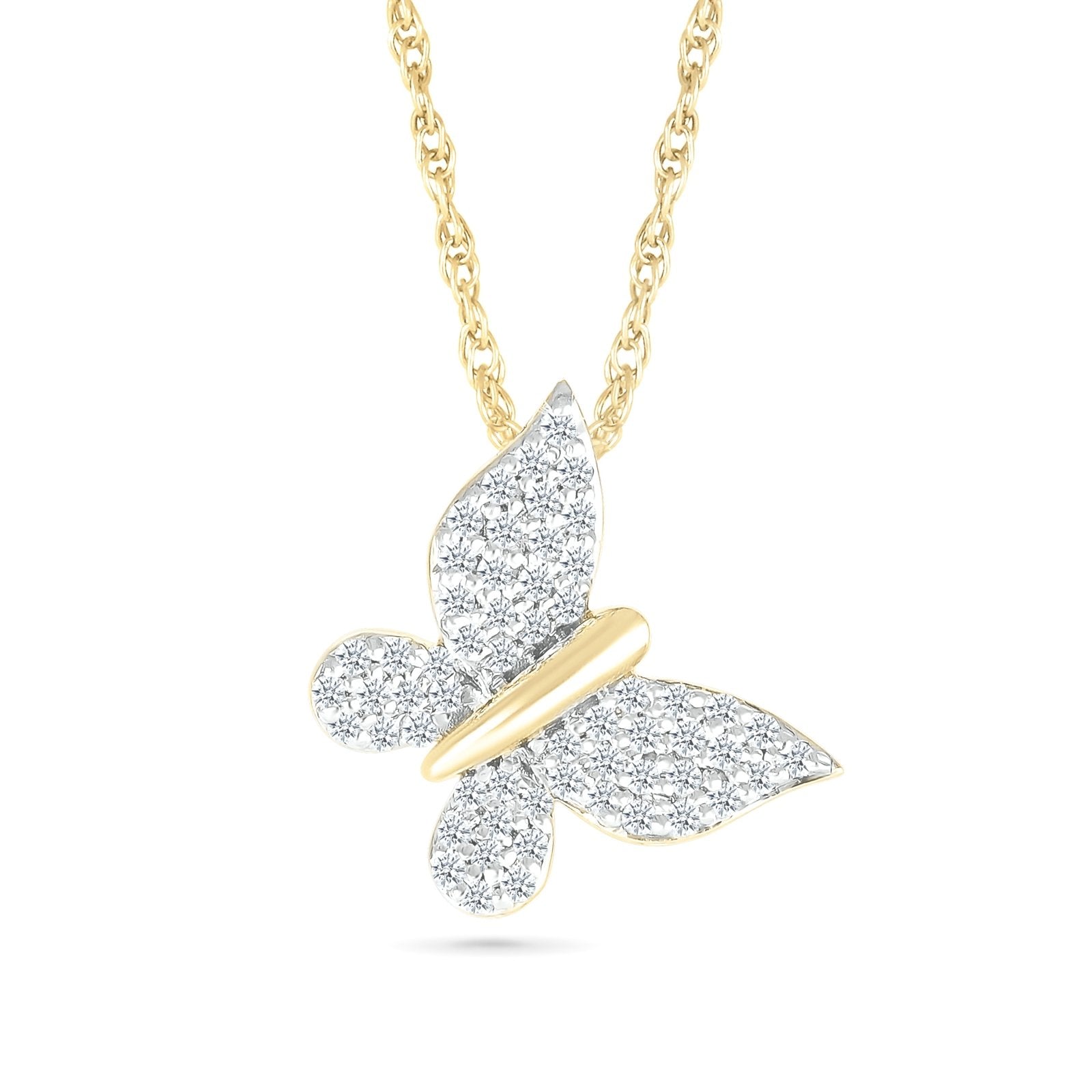 10k Yellow Gold Diamond Pave Butterfly Necklace for Women - Elegant Layering Jewelry Gift for Birthday, Anniversary & Valentine's Day