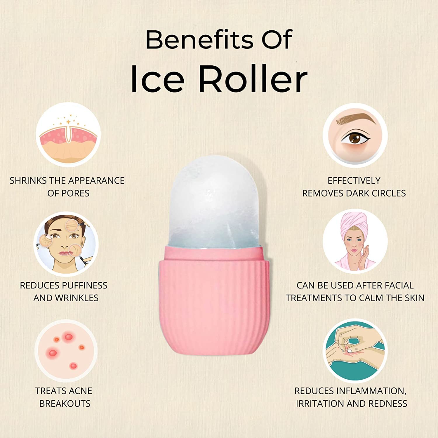 UNSIYAT Ice Roller for Face - Cooling Facial Massage Tool, Skin Care Ice Roller for Puffiness & Dark Circles Relief, Reusable Silicone Ice Cube Mold for Beauty & Relaxation (Pink) - Perfect for Morning Routine, Post-Workout Recovery & Spa Treatments