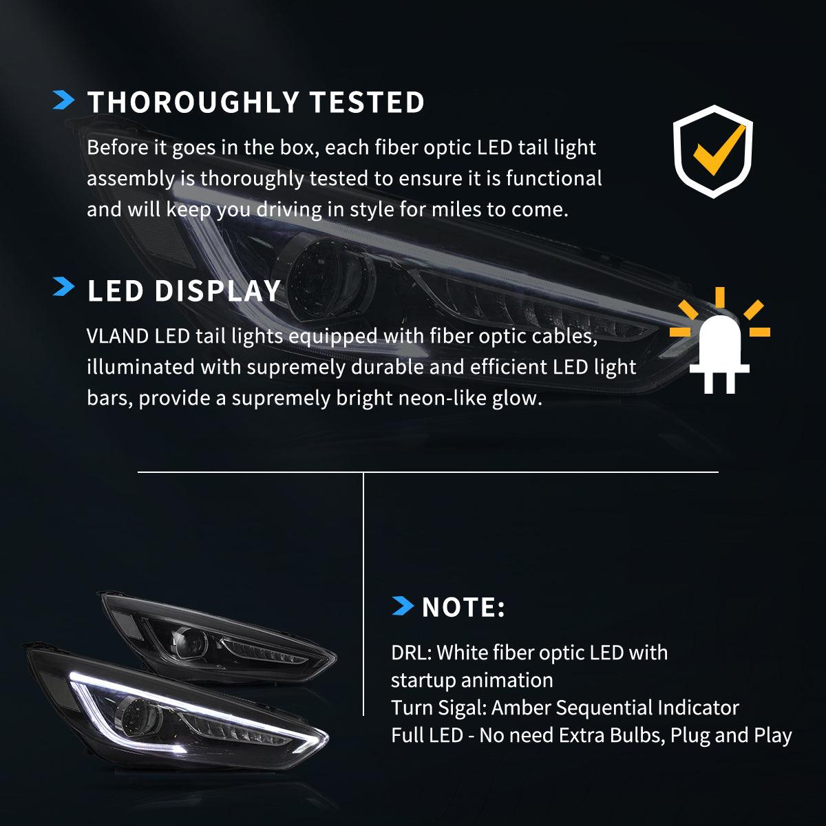 LED Headlight Assembly Dual Beam Projector Black for 2015-2018 Ford Focus 3rd Gen Mark III Facelift - Upgrade Your Night Driving Safety & Style