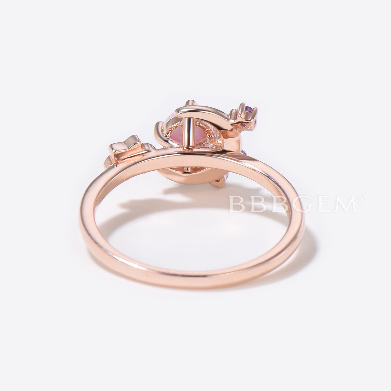 Moon Star Round Opal Engagement Ring 14K Rose Gold Flower Moissanite Diamond Wedding Ring for Women - Perfect for Proposals, Anniversaries & Bridal Jewelry