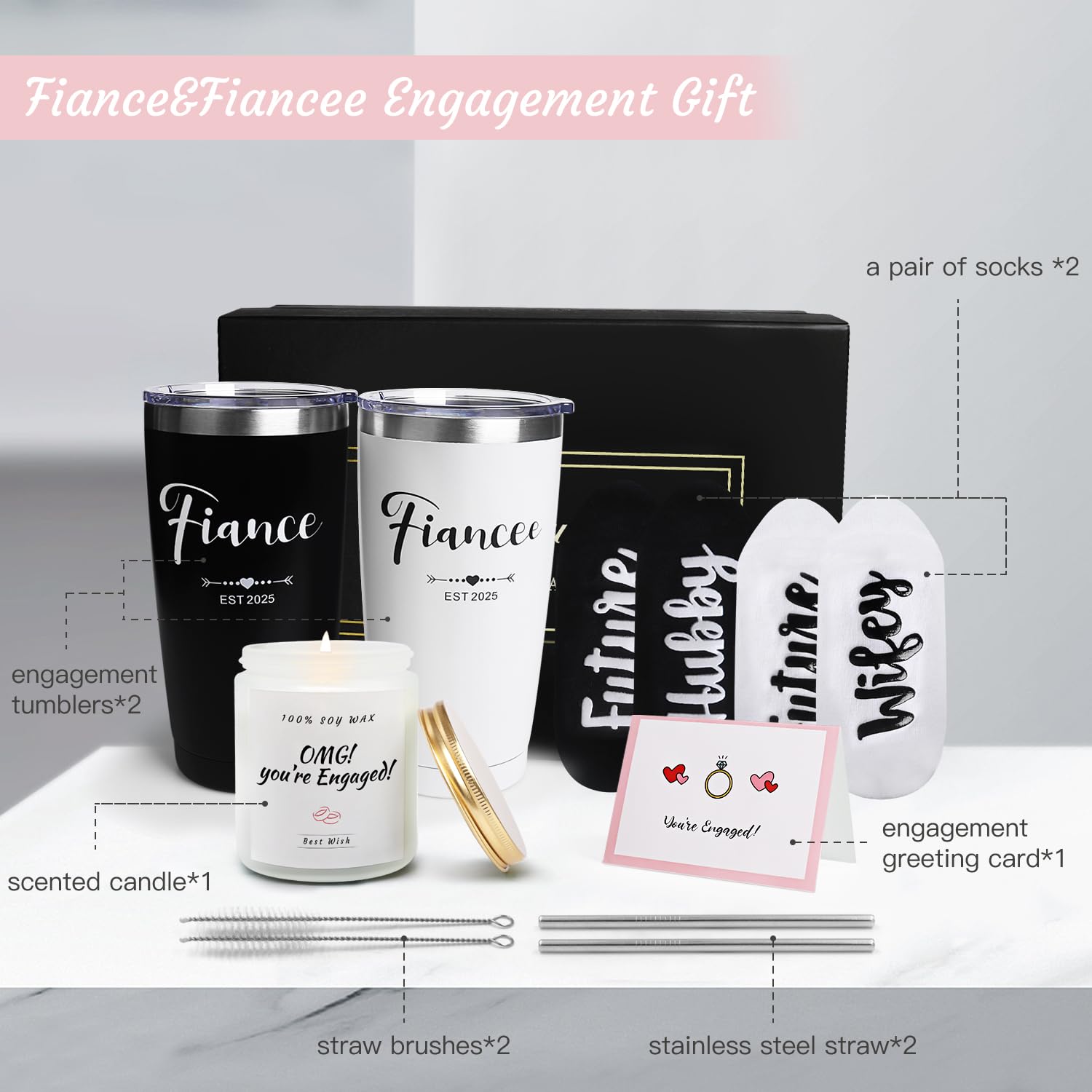 2025 Unique Engagement Gifts for Couples - Romantic Wine Tumbler Gift Set for Newly Engaged, Fiancé & Fiancée (Him & Her) - Perfect Wedding & Anniversary Present - Great for Valentine's Day, Bridal Showers & Honeymoon Celebrations