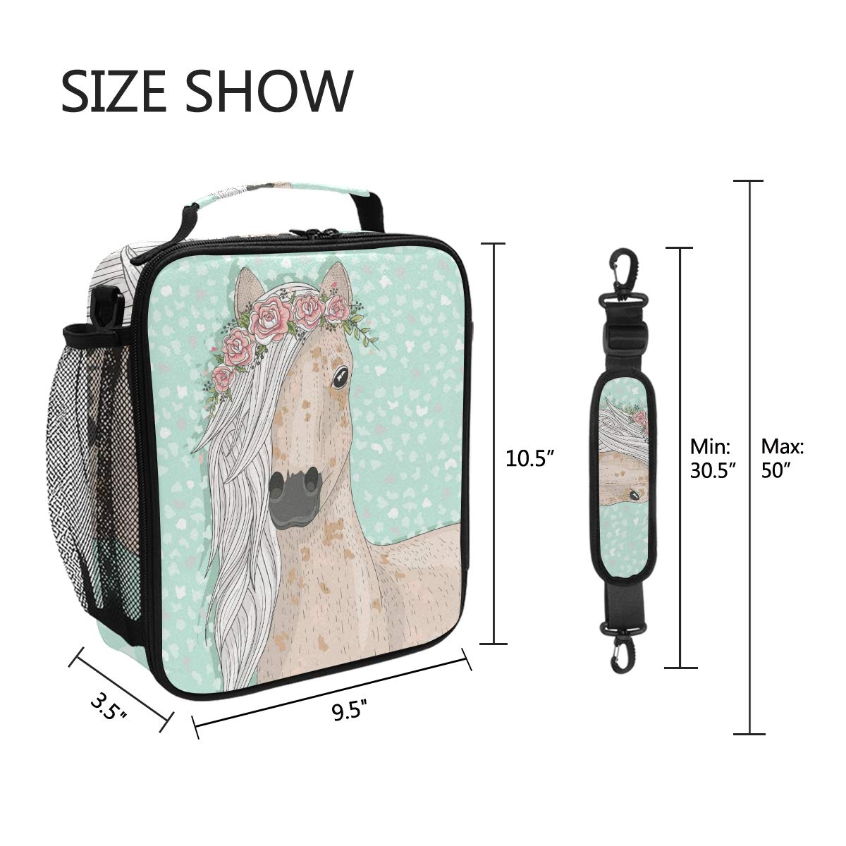 Senya Insulated Lunch Box - Large Thermal Lunch Bag for Women, Men & Kids - Horse & Flower Design - Keeps Food Warm or Cold - Perfect for Work, School & Picnics