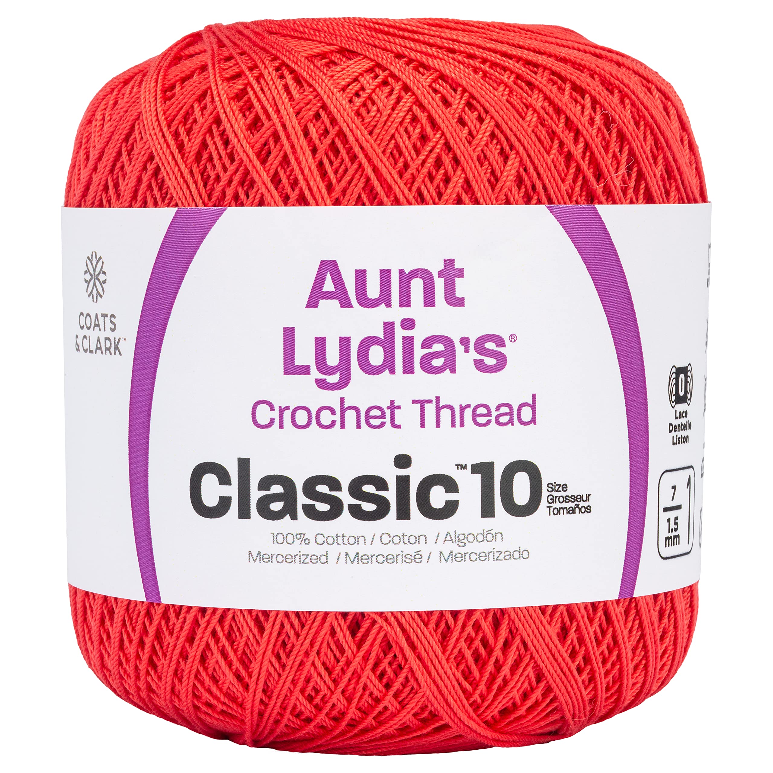 Aunt Lydia Classic Crochet Thread - 100% Cotton Yarn for Crocheting, Knitting & Crafts (Bright Coral) - Perfect for Doilies, Table Runners & Handmade Gifts