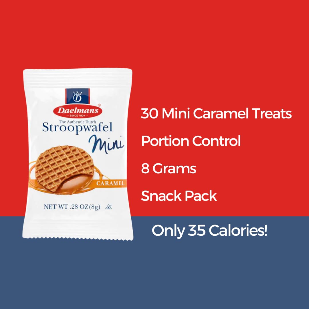 Original Dutch Mini Stroopwafel Caramel Waffle Cookies - 30 Individually Wrapped Pieces (0.28 Oz Each) | Made in Holland | Perfect for Coffee Pairing, Snacking & Gift Giving