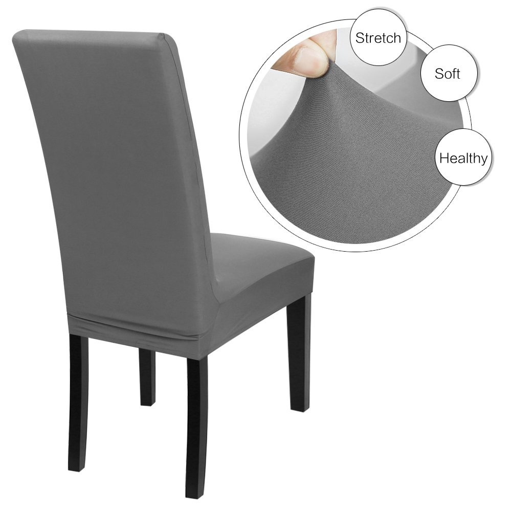 Stretch Spandex Dining Chair Covers - Washable & Removable Parson Chair Slipcovers for Kitchen, Dining Room & Office - Set of 4 (Grey) | Protect & Refresh Your Chairs for Everyday Use & Special Occasions