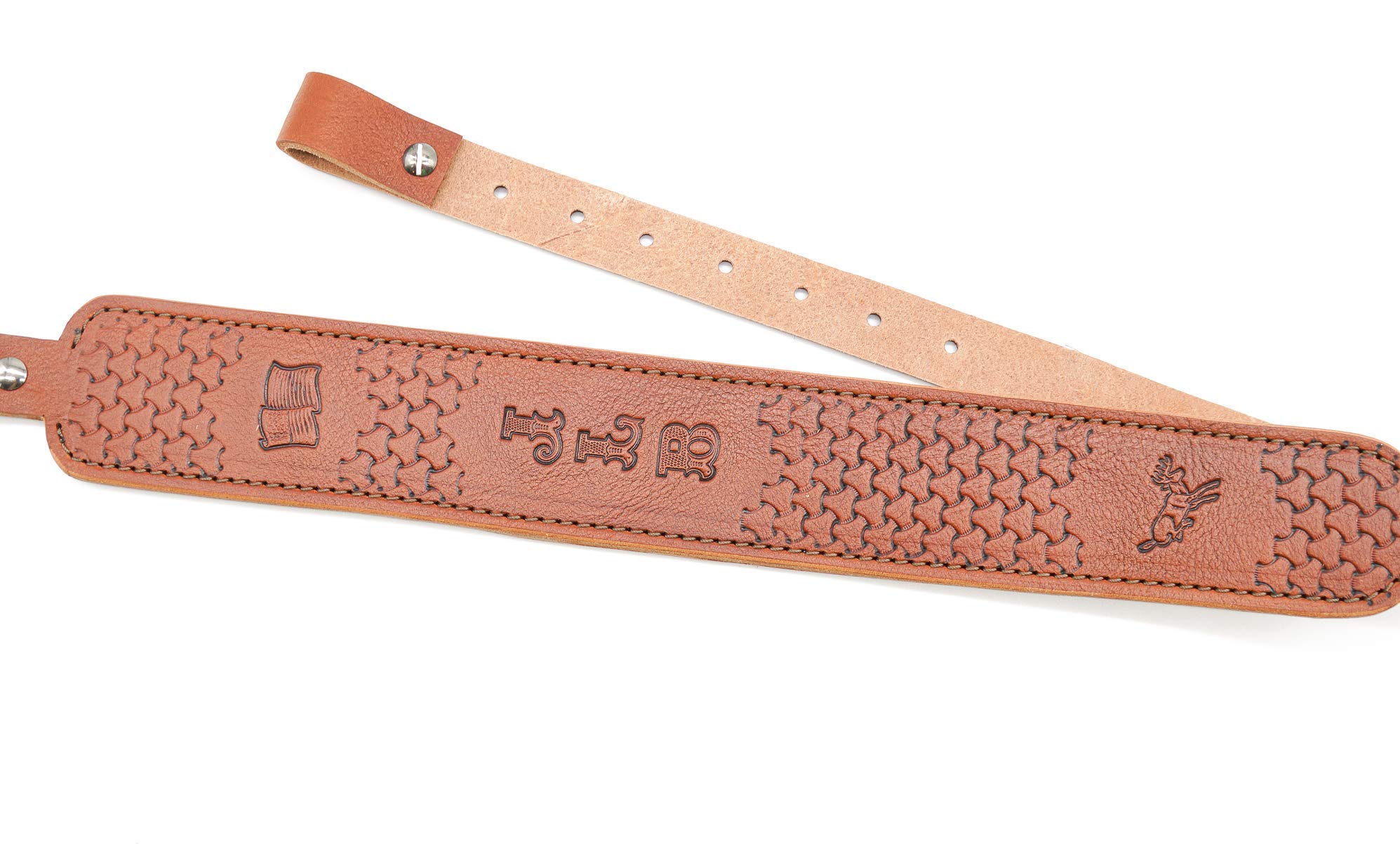 Customizable Leather Rifle Gun Sling - Padded & Skinny Style - Hand-Tooled Austin Brown - Perfect for Hunting, Shooting Range & Outdoor Adventures