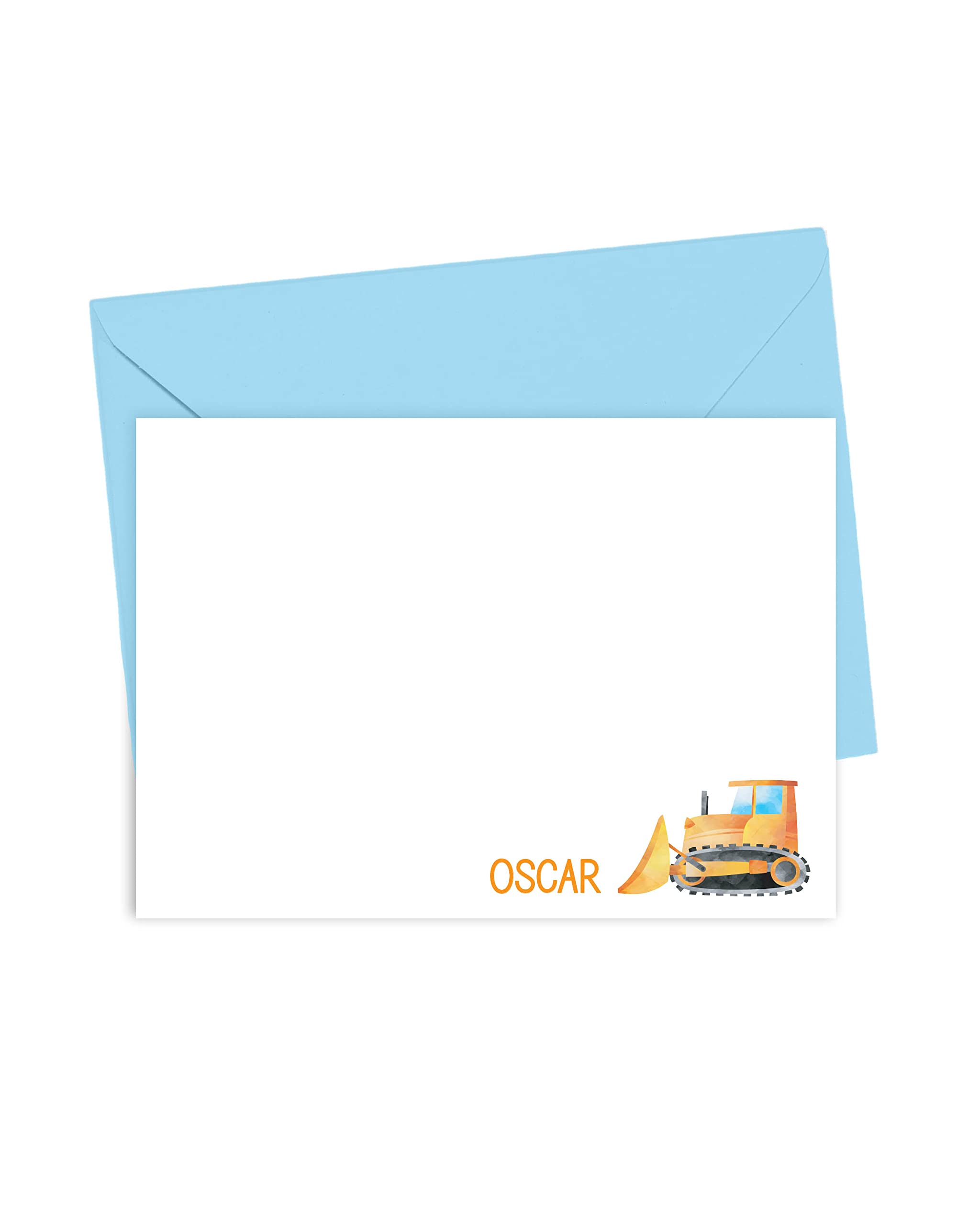 Personalized Bulldozer Note Card Set - 10 Flat Construction Vehicle Thank You Cards & Envelopes (22-32) for Boys Birthday Party | Perfect for Construction Theme Invitations, Thank You Notes & Kids Stationery