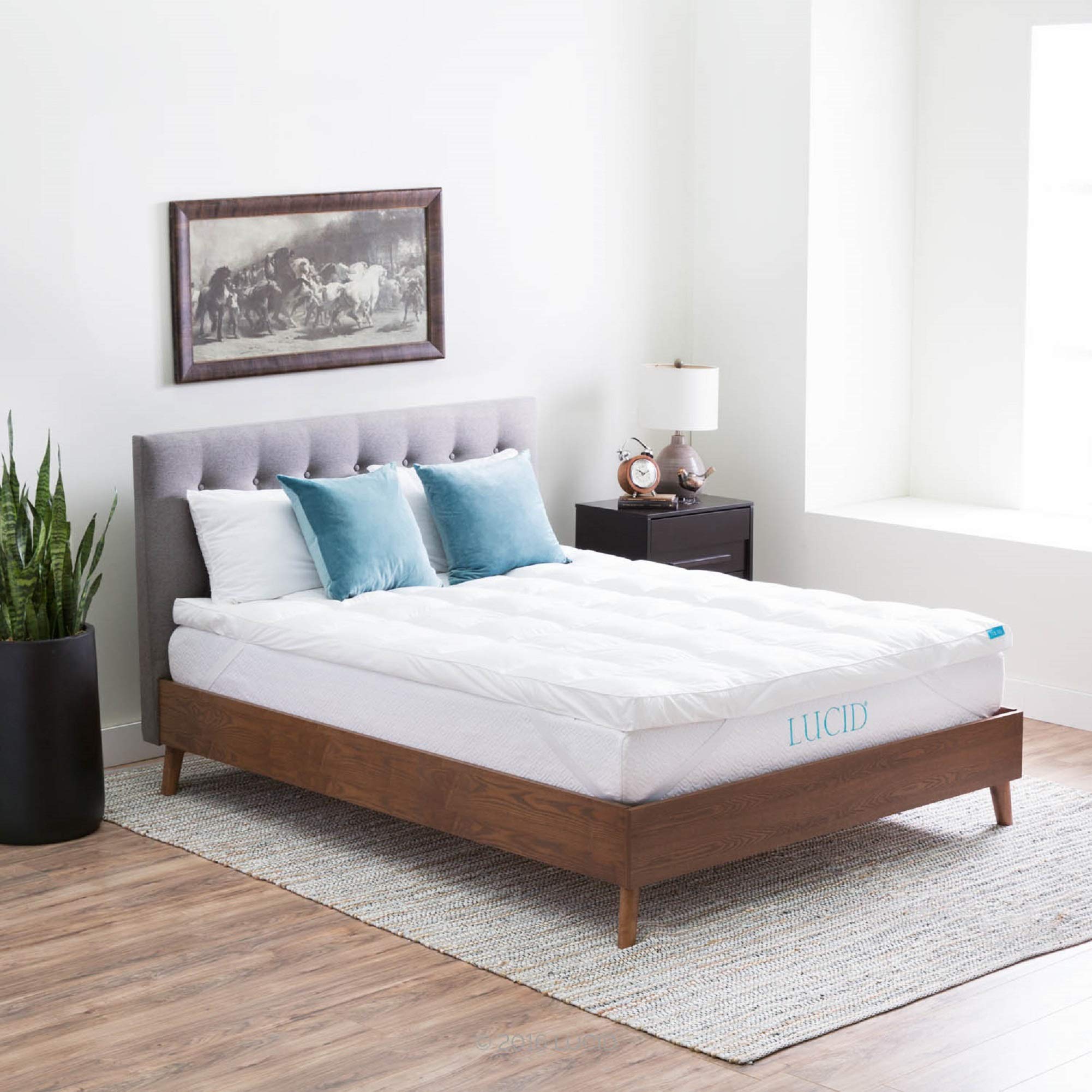 LUCID Ultra Plush 3 Inch Down Alternative Fiber Mattress Topper - Hypoallergenic Pillow Top with Soft Breathable Cotton Percale Cover - Full Size White - Perfect for Allergy Sufferers & Enhanced Sleep Comfort