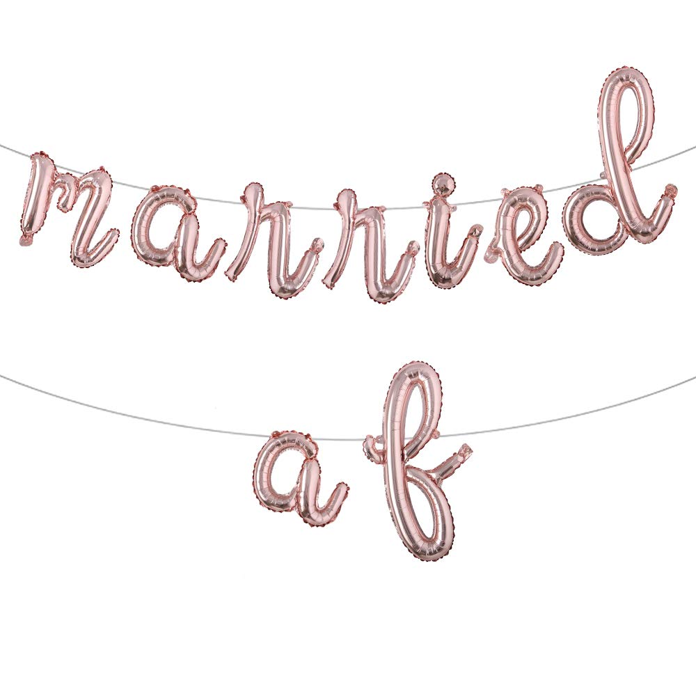 16 Inch MARRIED AF Letter Banner Foil Balloons - Multicolor Alphabet Mylar Balloons for Wedding, Bachelorette Party & Bridal Shower Decorations (Rose Gold) - Perfect for Wedding Receptions, Anniversary Celebrations & Photo Backdrops