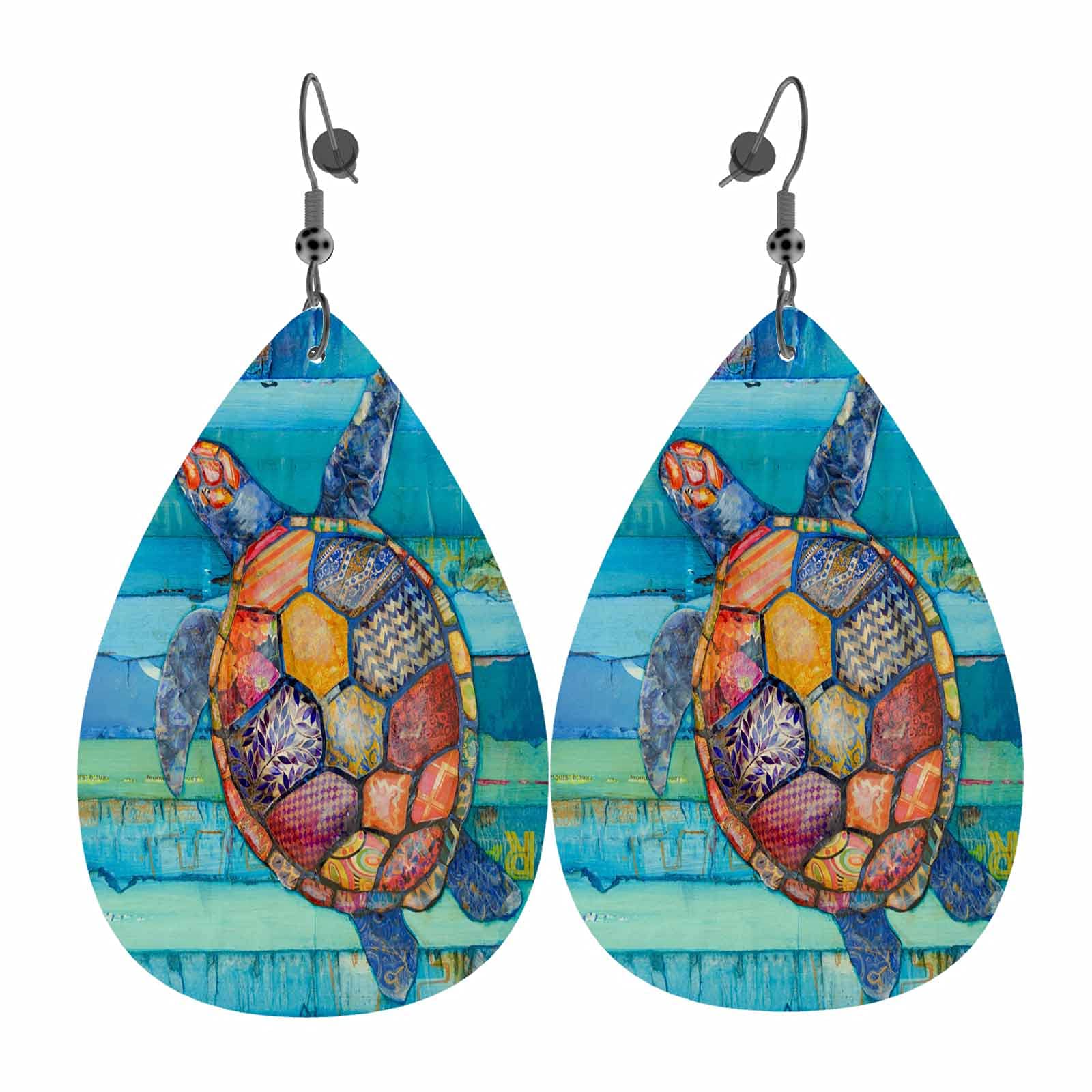 WONDERTIFY Sea Turtle Leather Dangle Earrings for Women - Double-Sided Teardrop Hawaiian Beach Leaf Earrings, Lightweight Colorful Jewelry for Girls | Perfect for Summer Vacations, Beach Parties & Boho Fashion