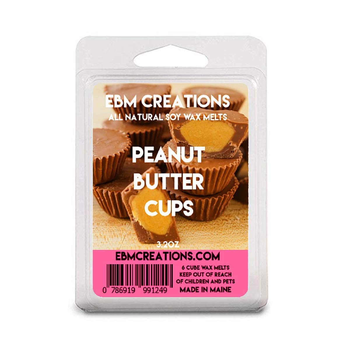 All Natural Soy Wax Melts - 6 Pack Clamshell 3.2oz, Peanut Butter Cup Scented | Aromatherapy for Home, Office & Relaxation