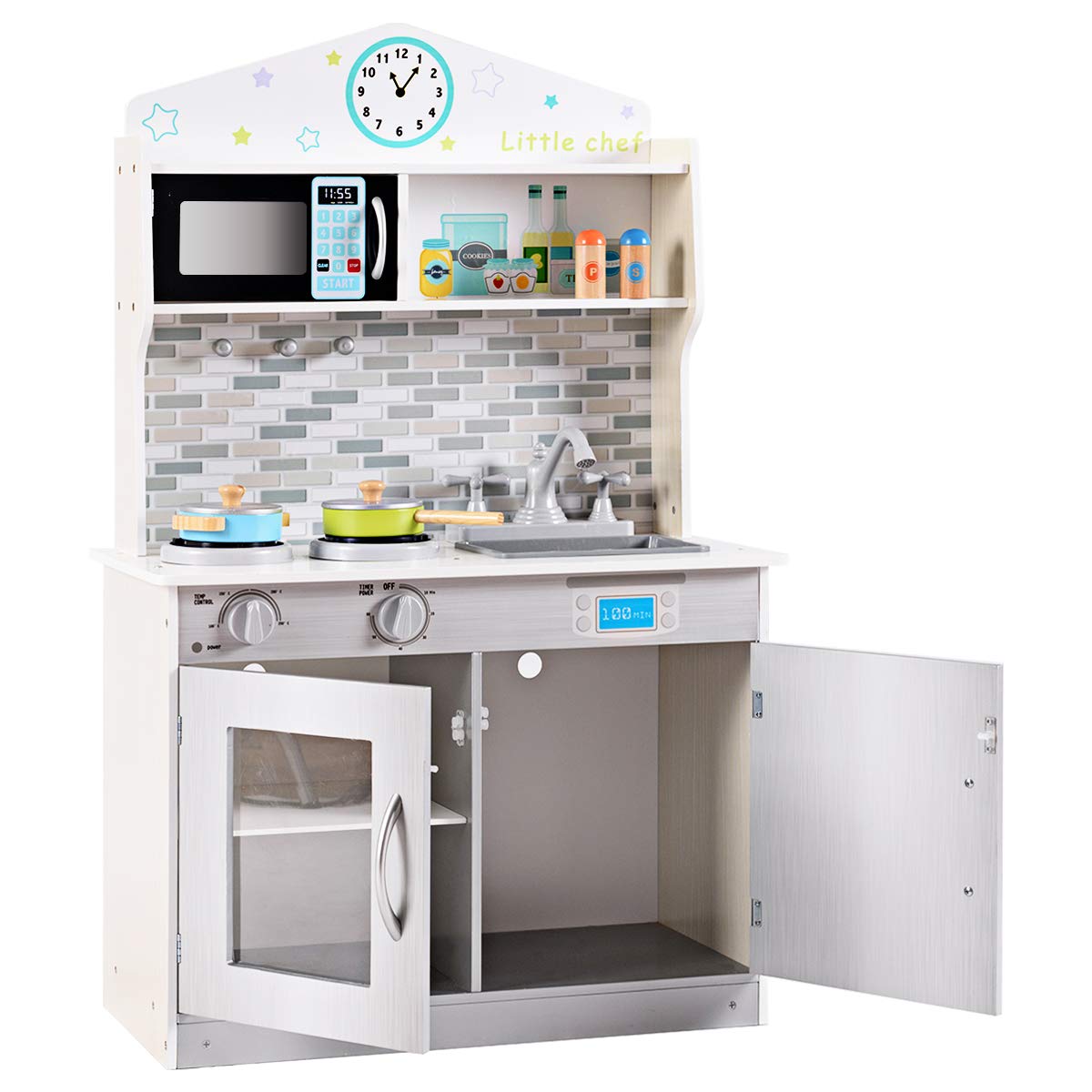 Wooden Kids Kitchen Playset with Cookware, Utensils, Removable Sink & Microwave - Pretend Play Toy for Toddlers Ages 3+ - Perfect Gift for Boys & Girls - Fun Role-Playing for Home & Preschool Learning